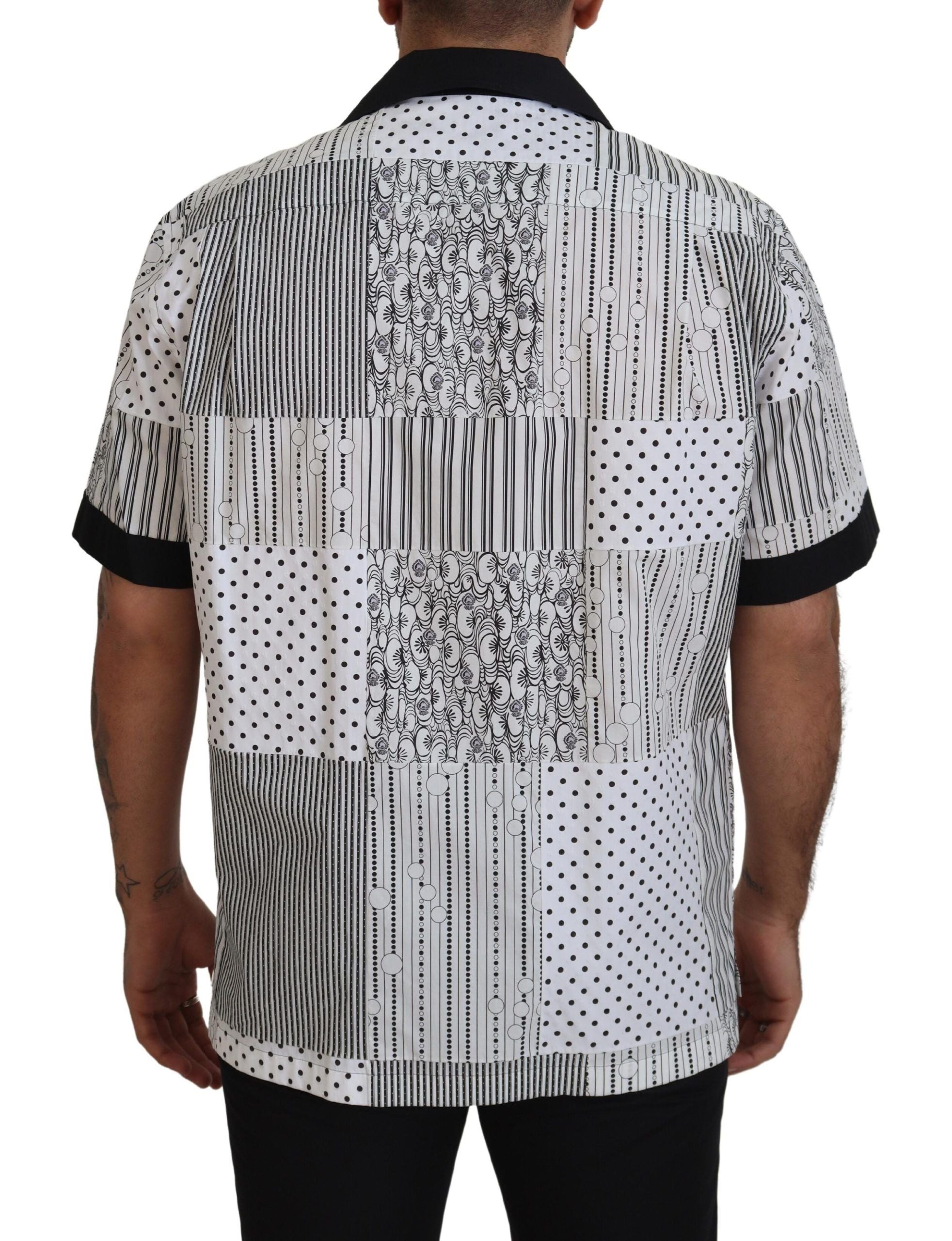 White Black Patterned Button Down Shirt - ventzia