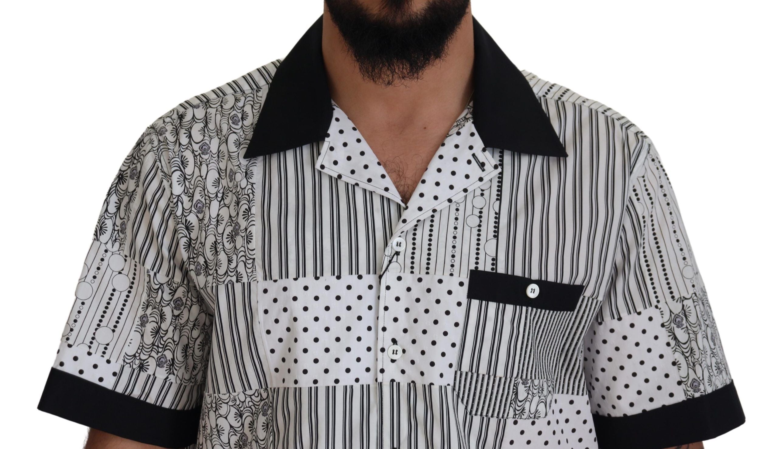 White Black Patterned Button Down Shirt - ventzia