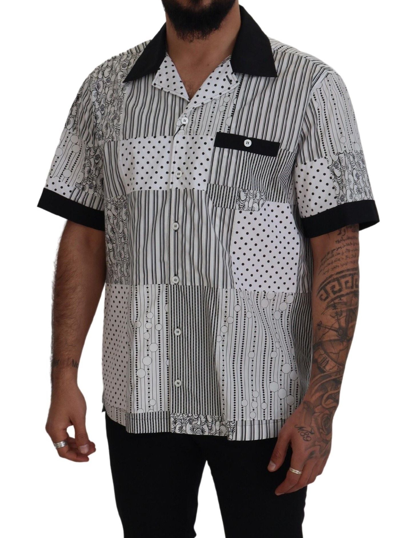 White Black Patterned Button Down Shirt - ventzia