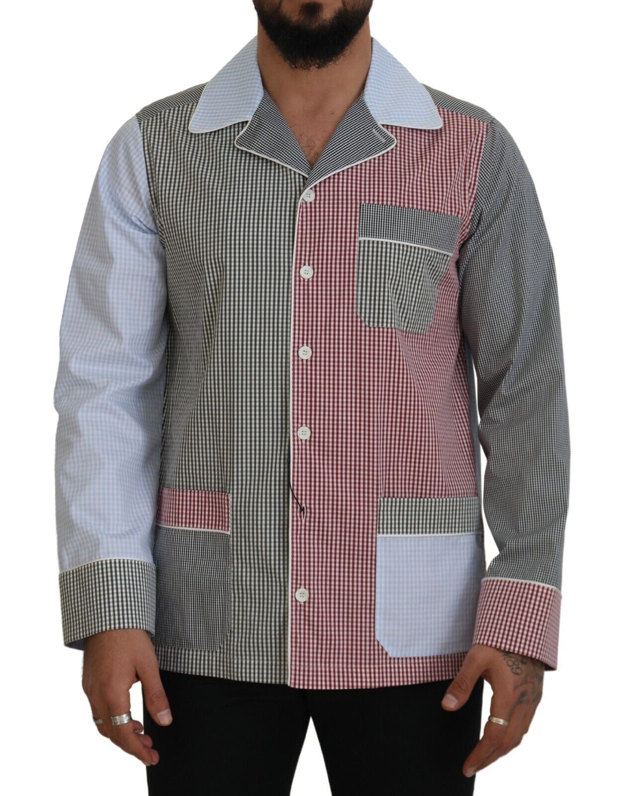 Multicolor Patchwork Cotton Long Sleeves Shirt - ventzia