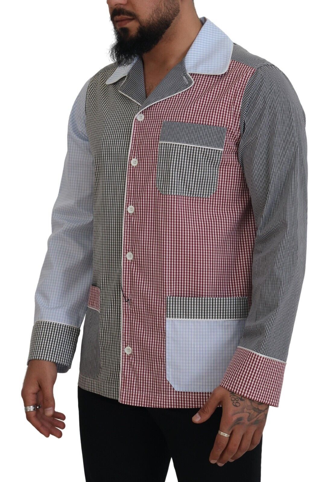 Multicolor Patchwork Cotton Long Sleeves Shirt - ventzia