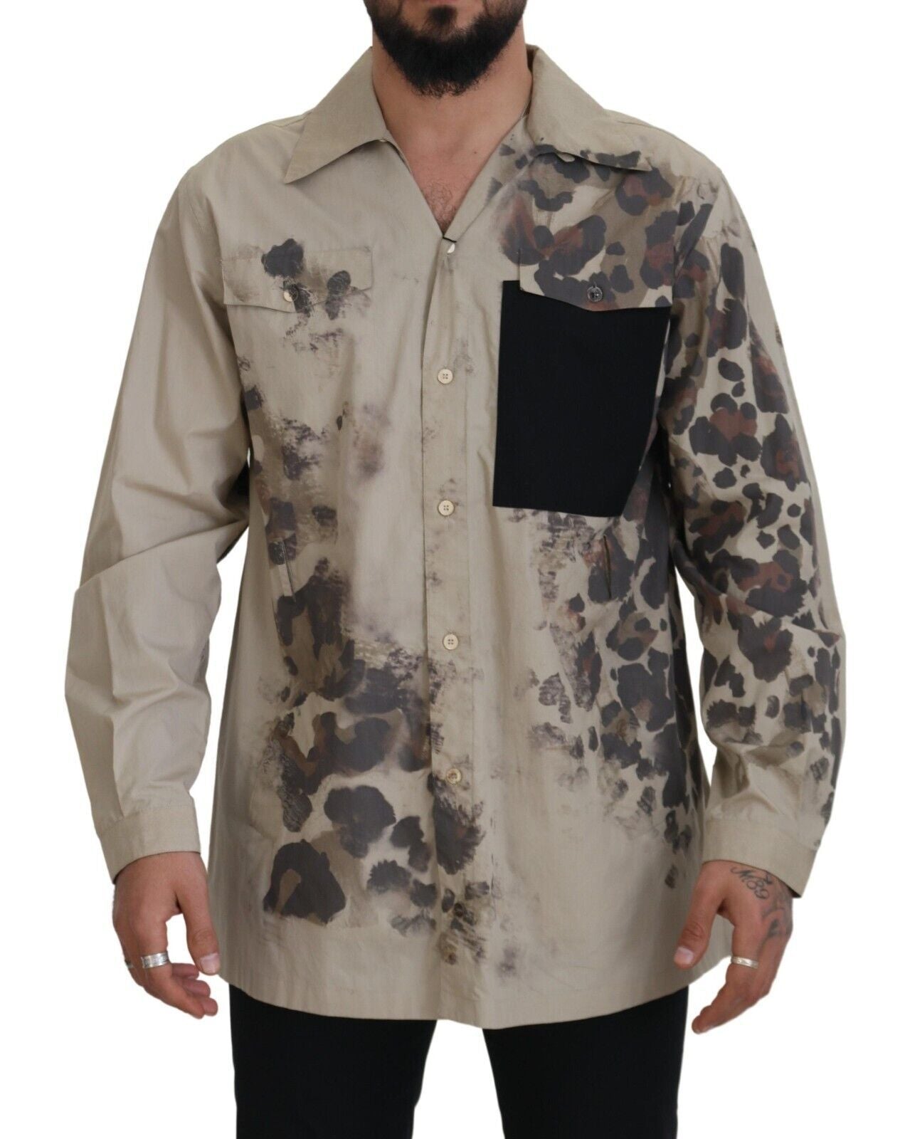 Beige Camouflage Cotton Long Sleeves Shirt - ventzia