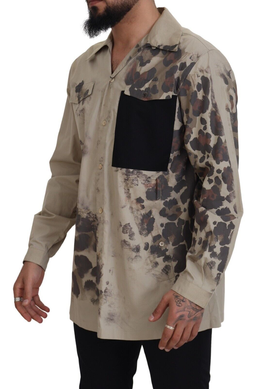 Beige Camouflage Cotton Long Sleeves Shirt - ventzia