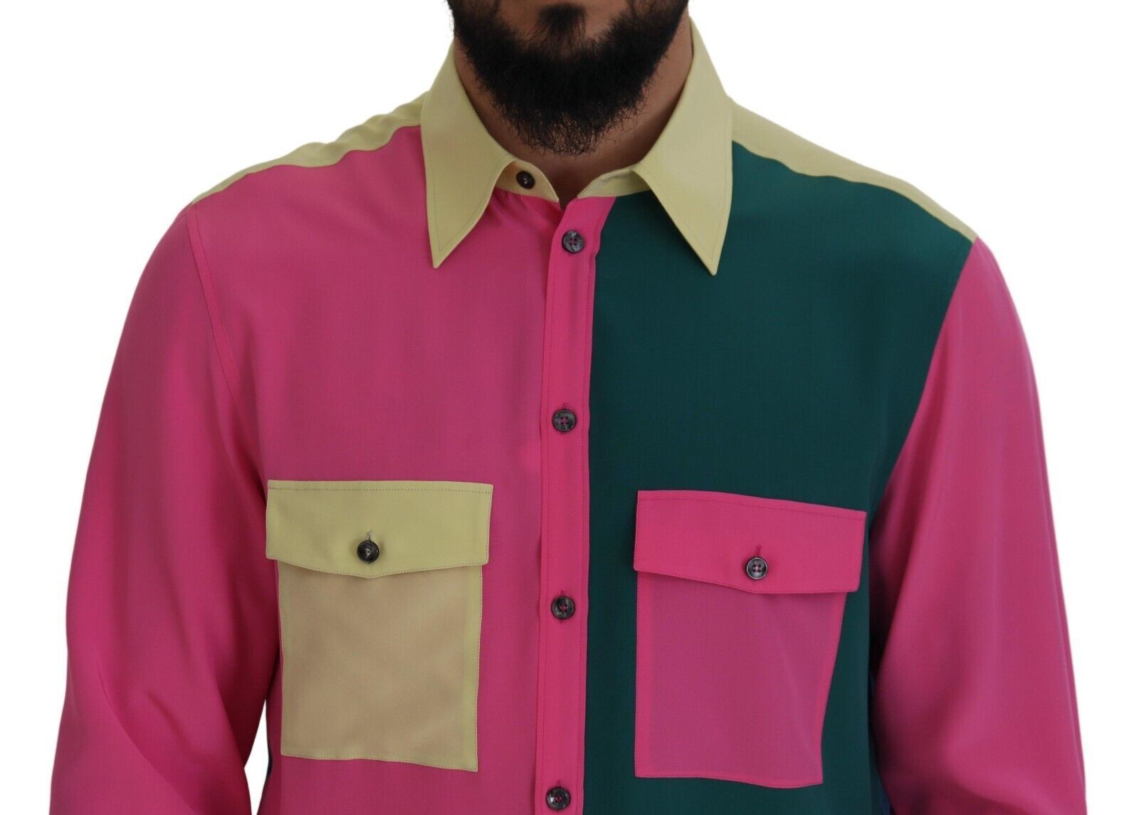 Multicolor Patchwork Silk Button Down Shirt - ventzia