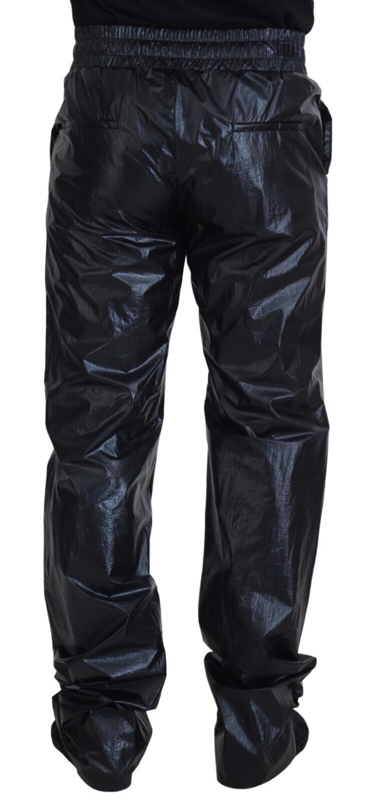 Black Shining Drawstring Trouser Nylon Pants - ventzia