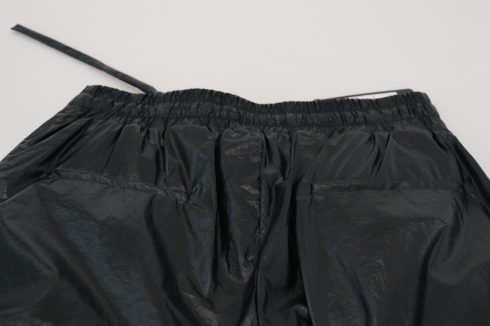 Black Shining Drawstring Trouser Nylon Pants - ventzia