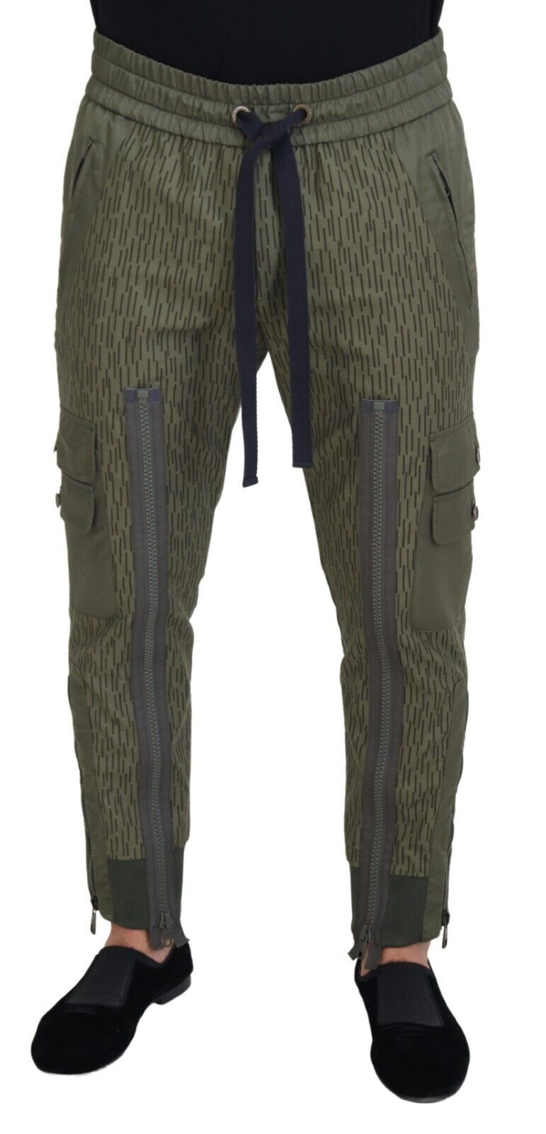 Green Striped Cargo Zipper Leg Men Trouser Pants - ventzia