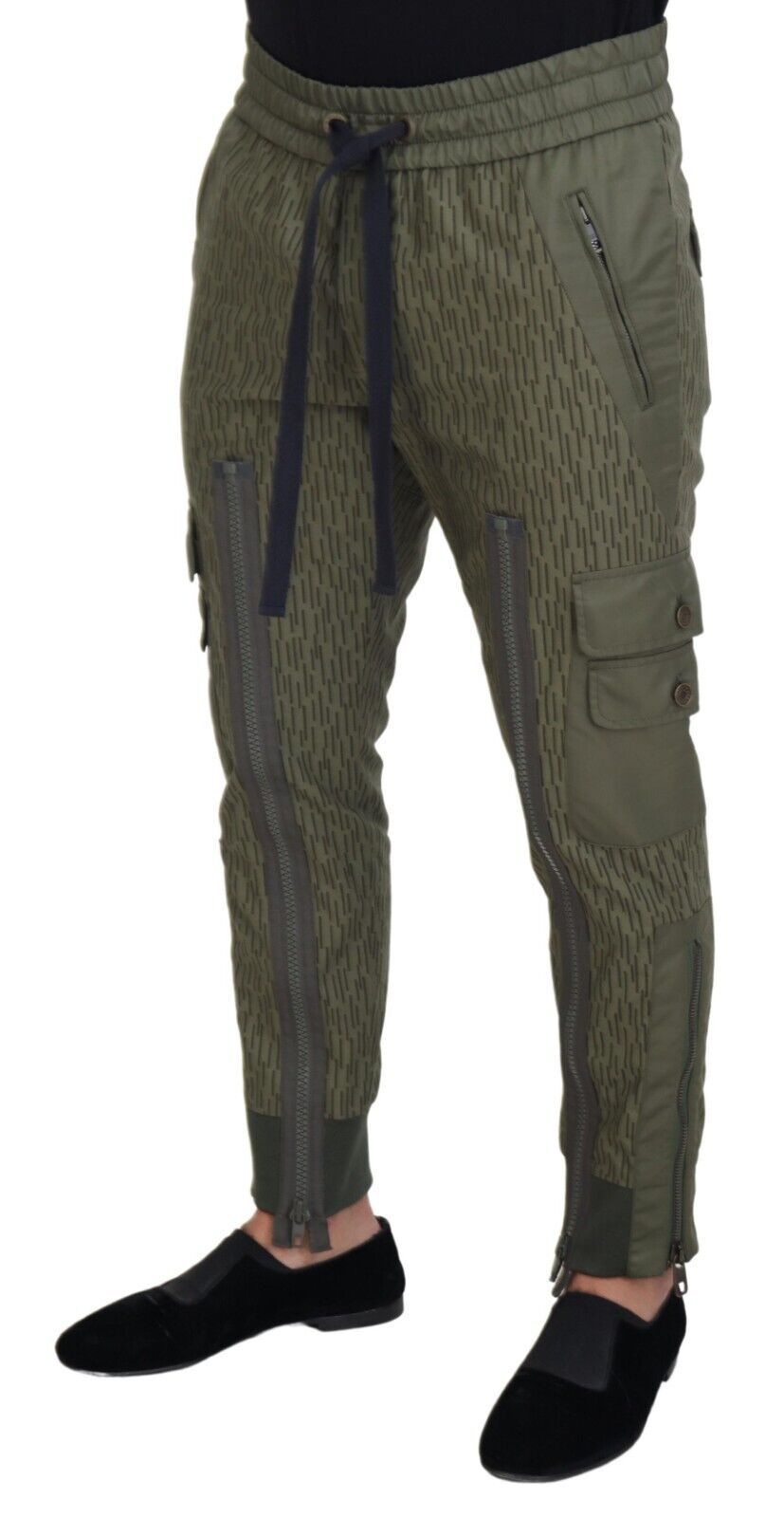 Green Striped Cargo Zipper Leg Men Trouser Pants - ventzia