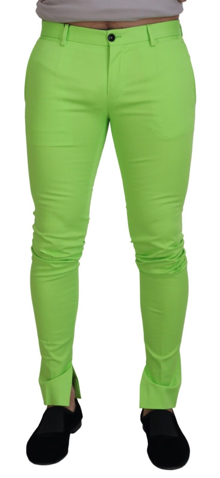 Light Green Cotton Skinny Men Trousers Pants - ventzia