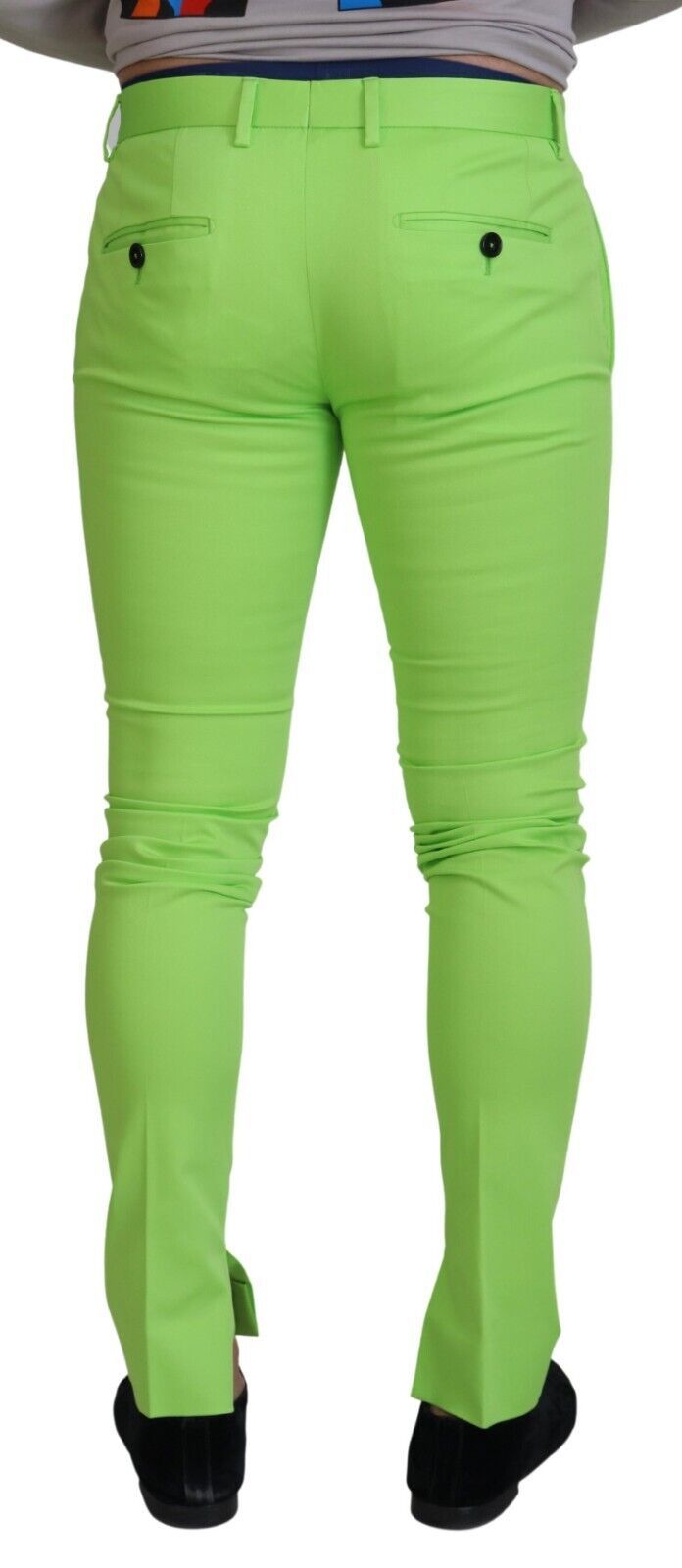 Light Green Cotton Skinny Men Trousers Pants - ventzia