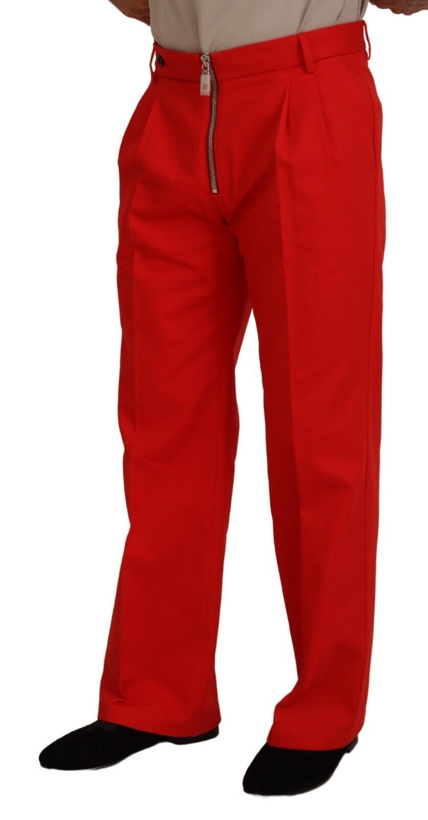 Red Straight Fit Men Trousers Cotton Pants - ventzia