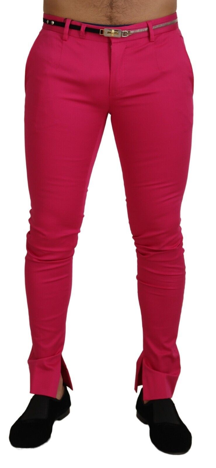 Pink Zipper Buckle Waist Trousers Pants - ventzia