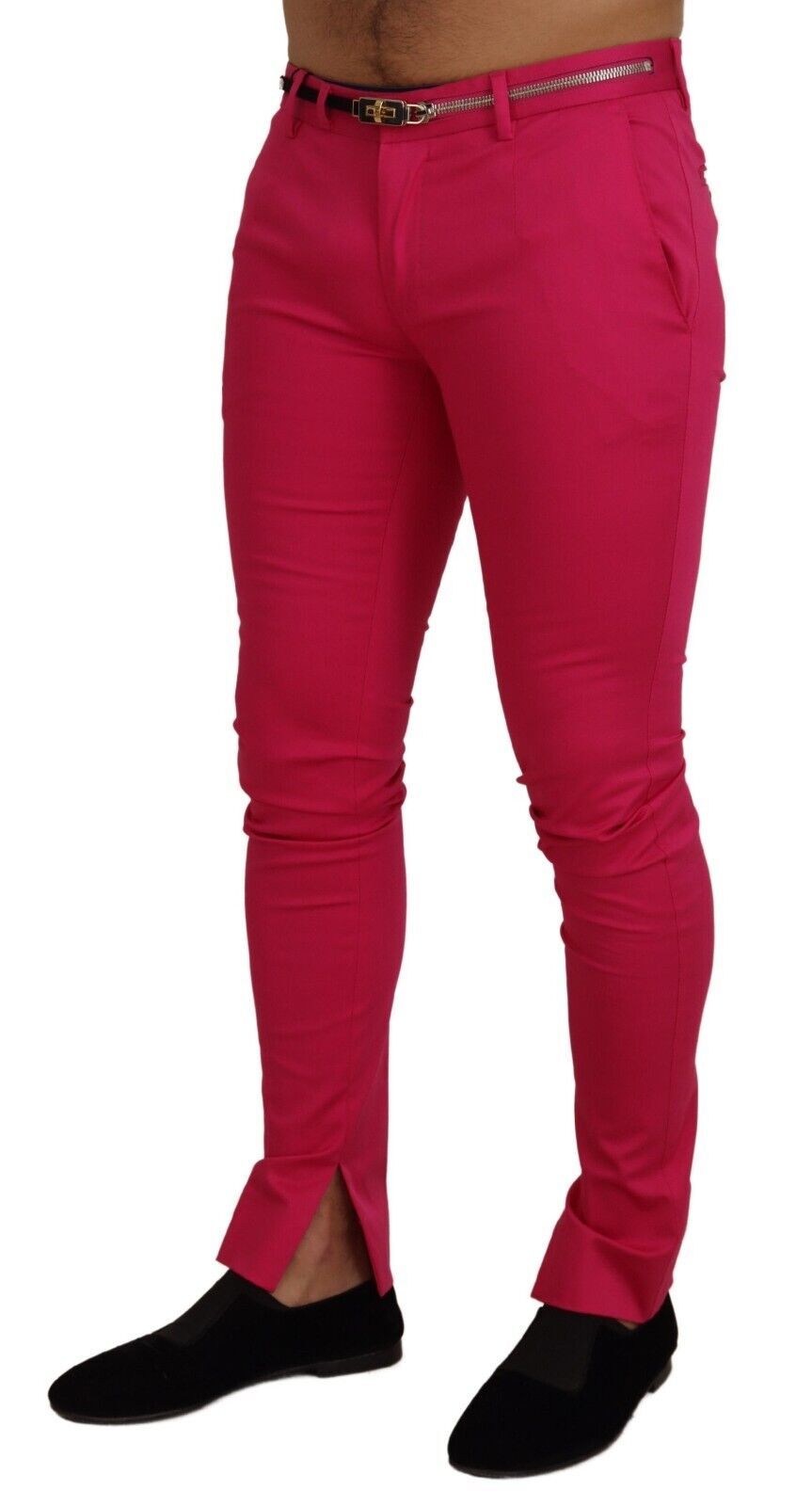 Pink Zipper Buckle Waist Trousers Pants - ventzia