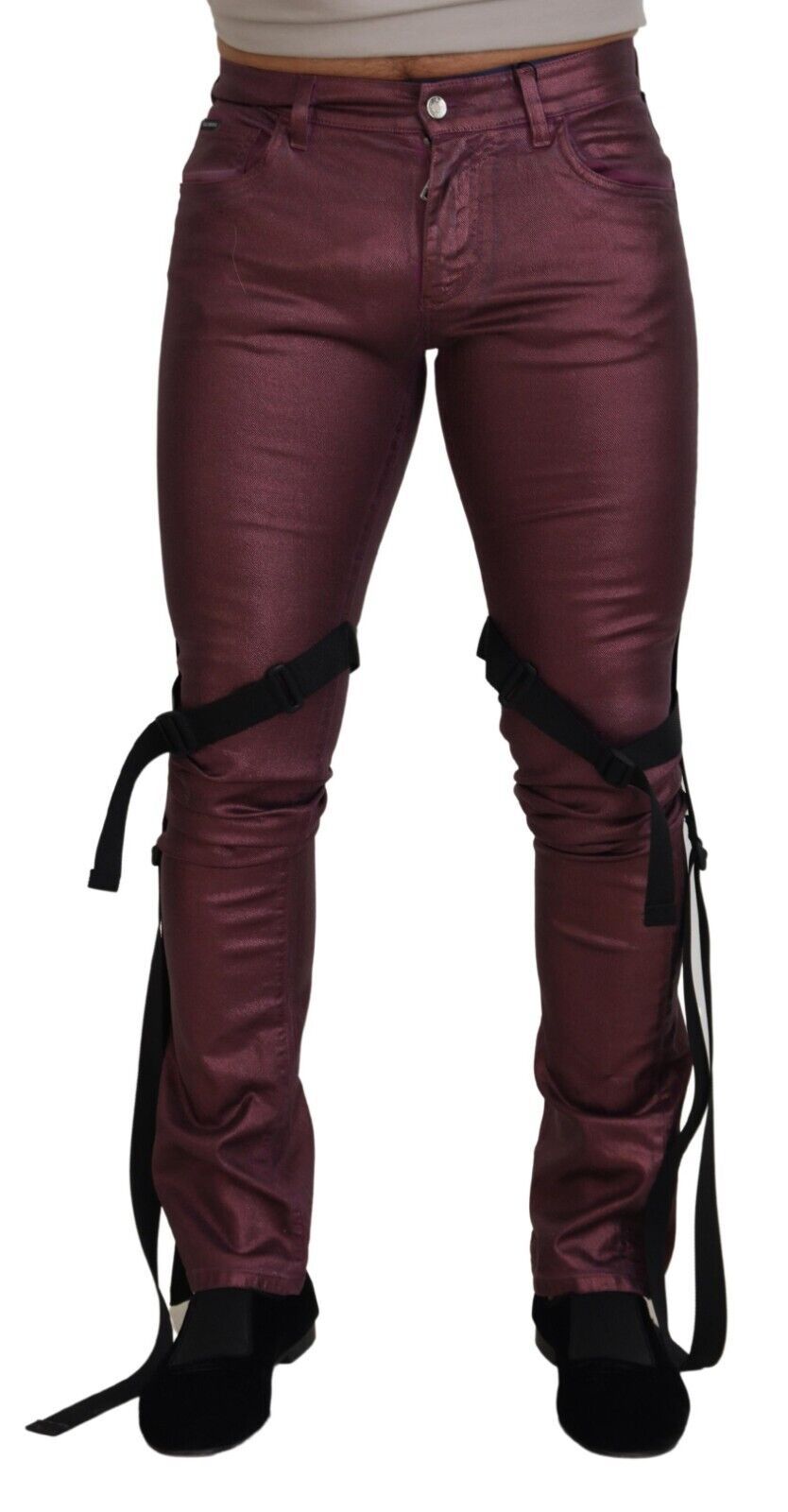 Magenta Cotton Men Casual Harness Denim Jeans - ventzia