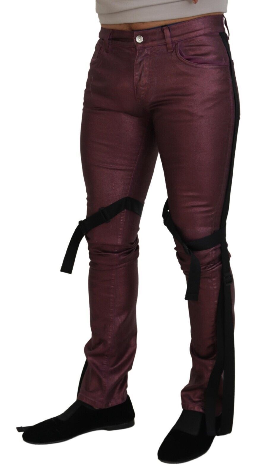 Magenta Cotton Men Casual Harness Denim Jeans - ventzia