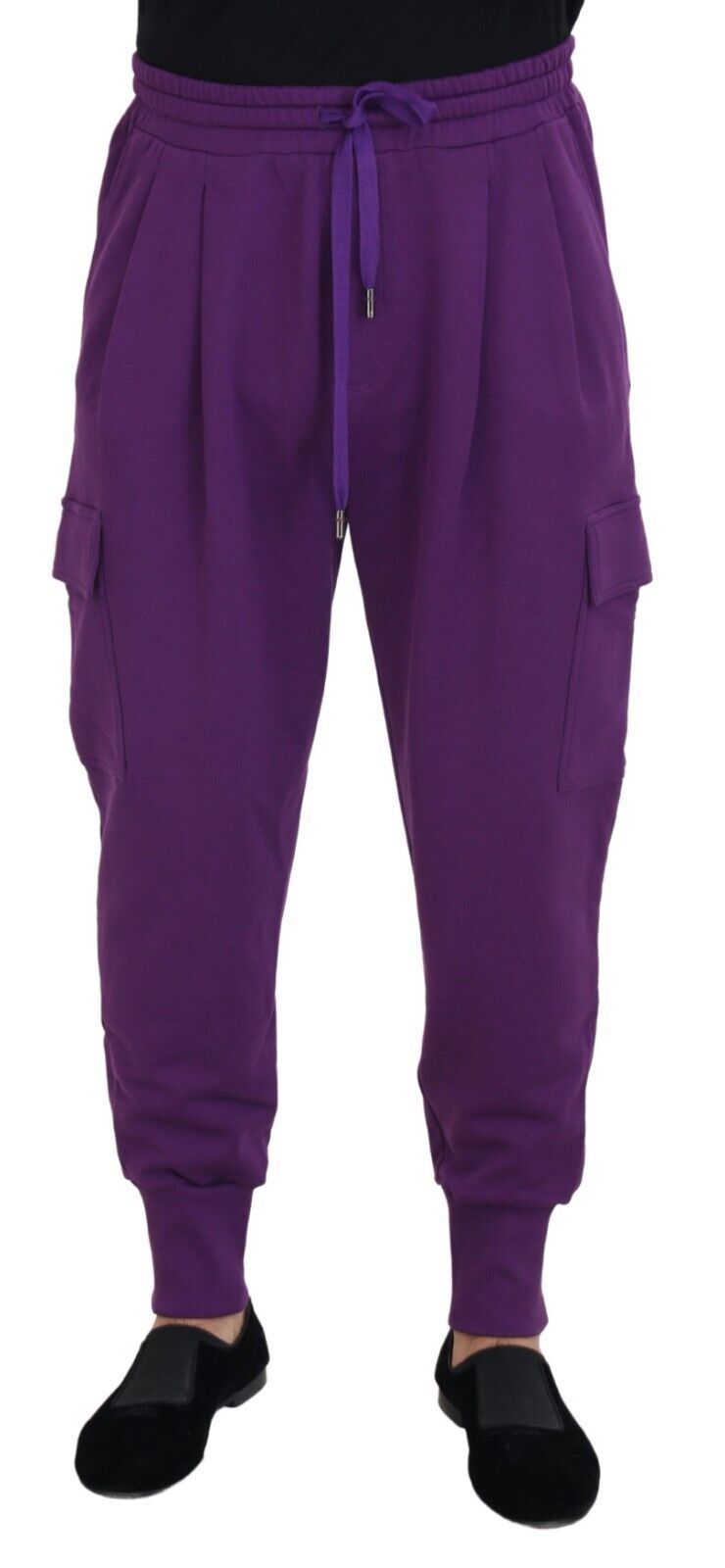 Purple Cotton Cargo Sweatpants Jogging Pants - ventzia