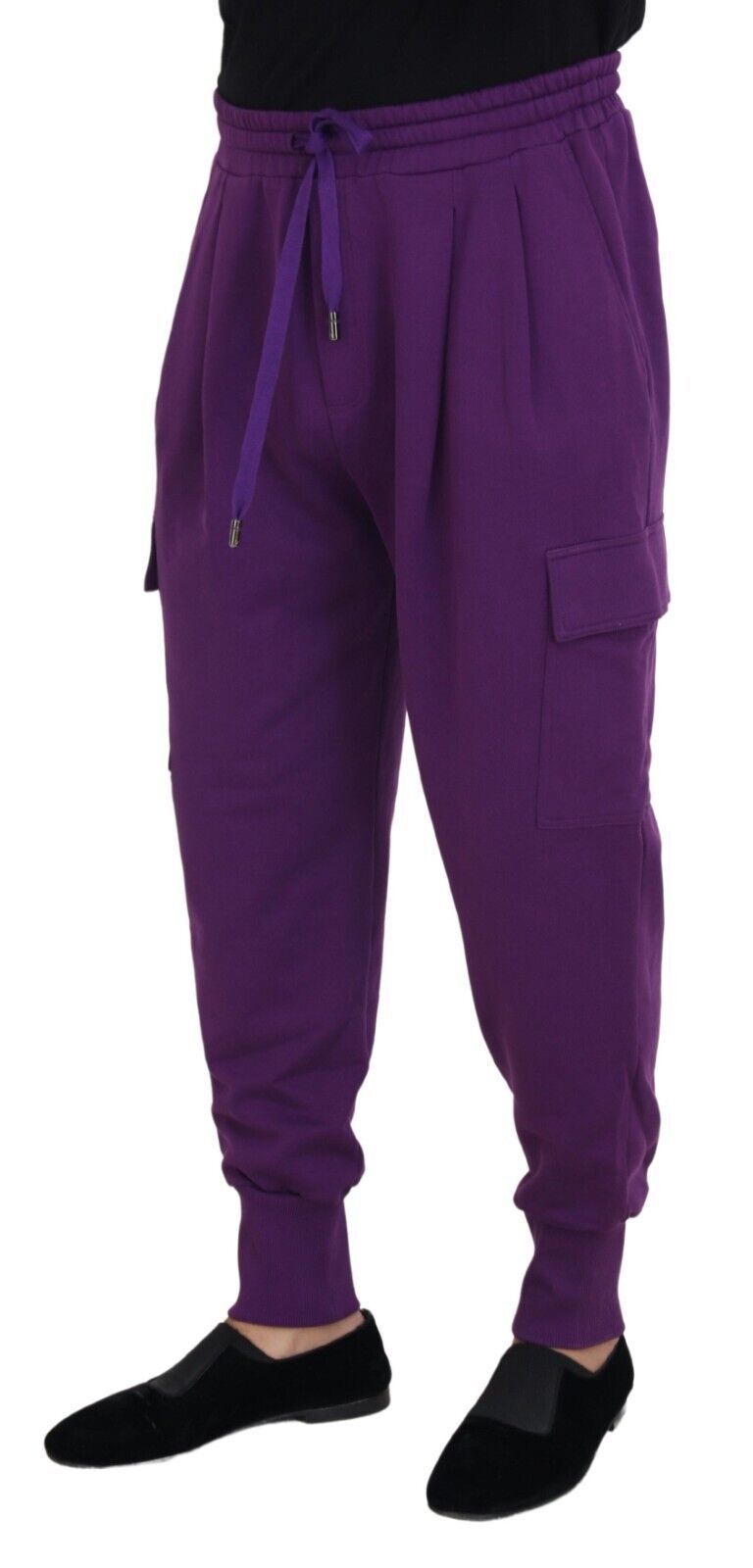 Purple Cotton Cargo Sweatpants Jogging Pants - ventzia