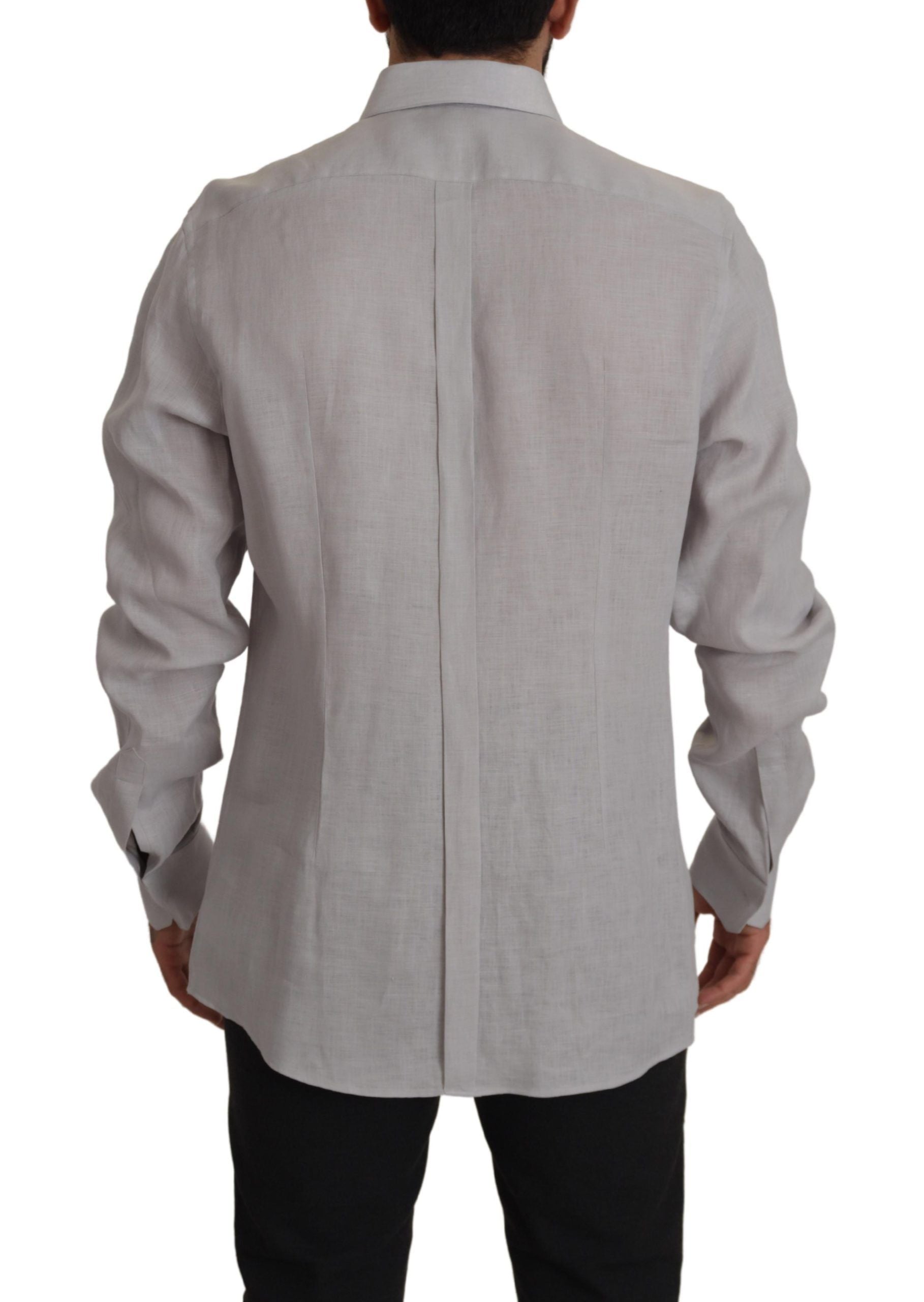 Gray Linen Long Sleeves Formal GOLD Shirt - ventzia
