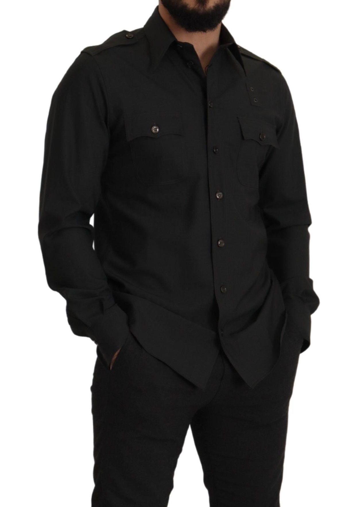 Dark Green Cotton Slim Fit Casual Men Shirt - ventzia