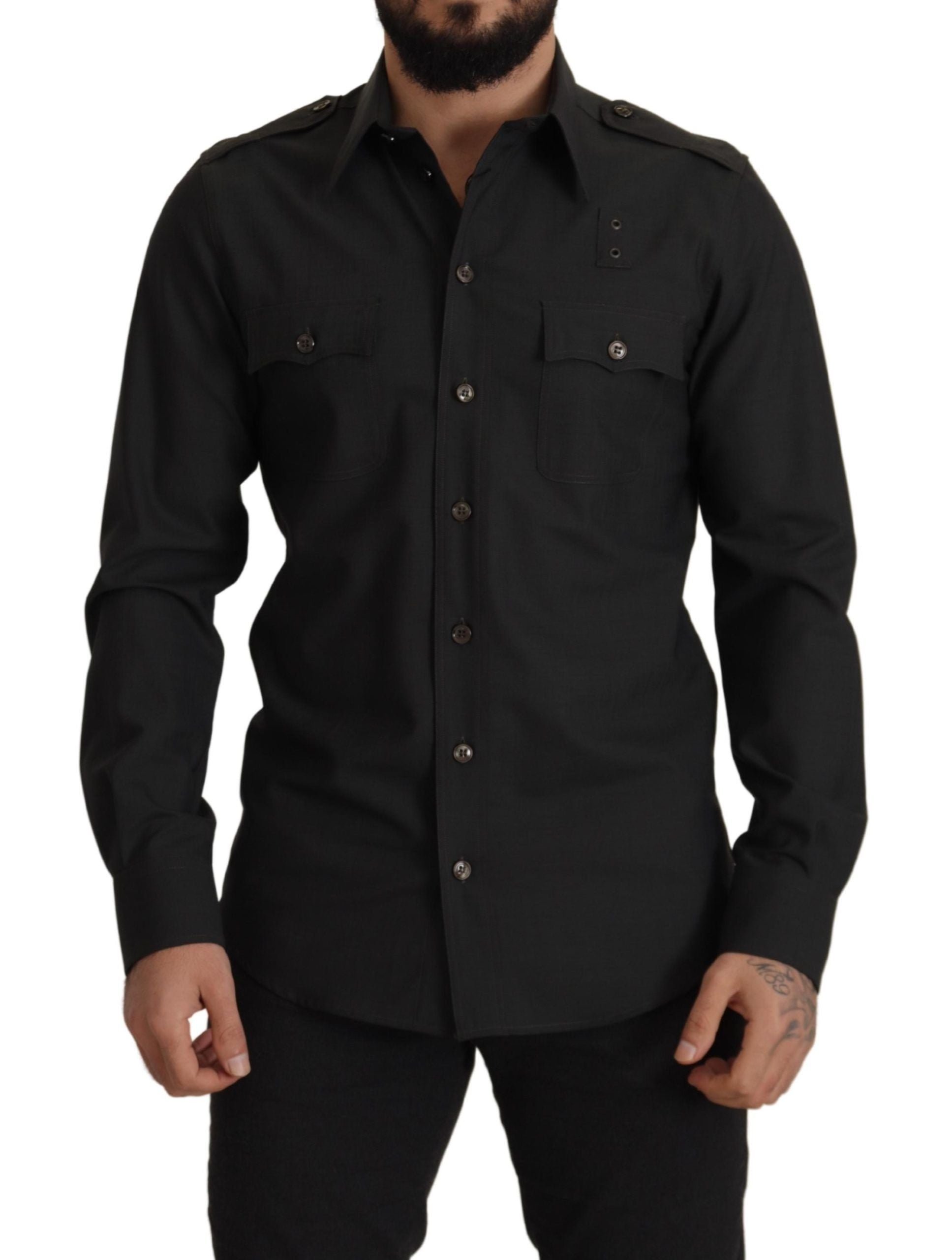 Dark Green Cotton Slim Fit Casual Men Shirt - ventzia