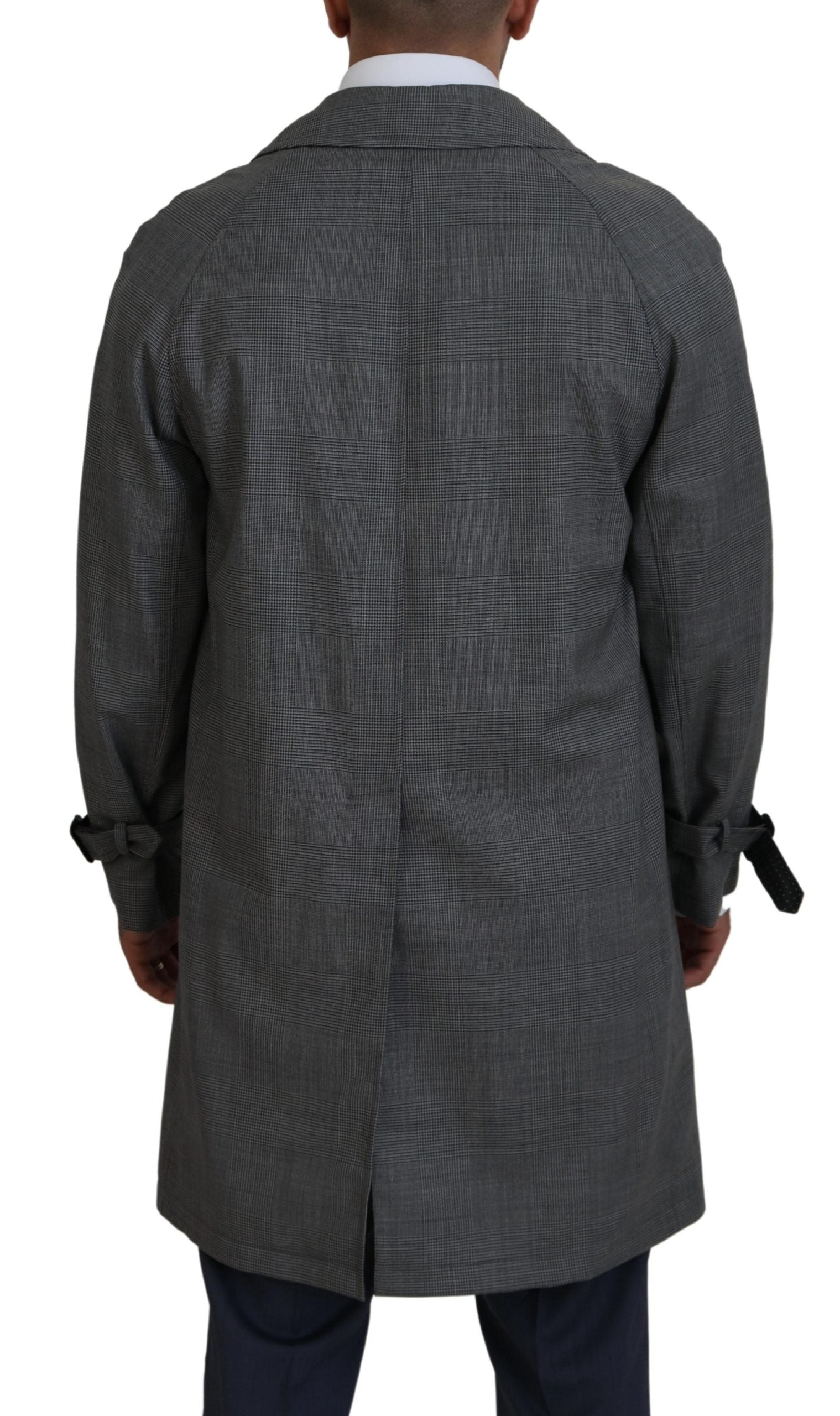 Gray Wool Plaid Long Trench Coat Jacket Trench Coat Jacket - ventzia