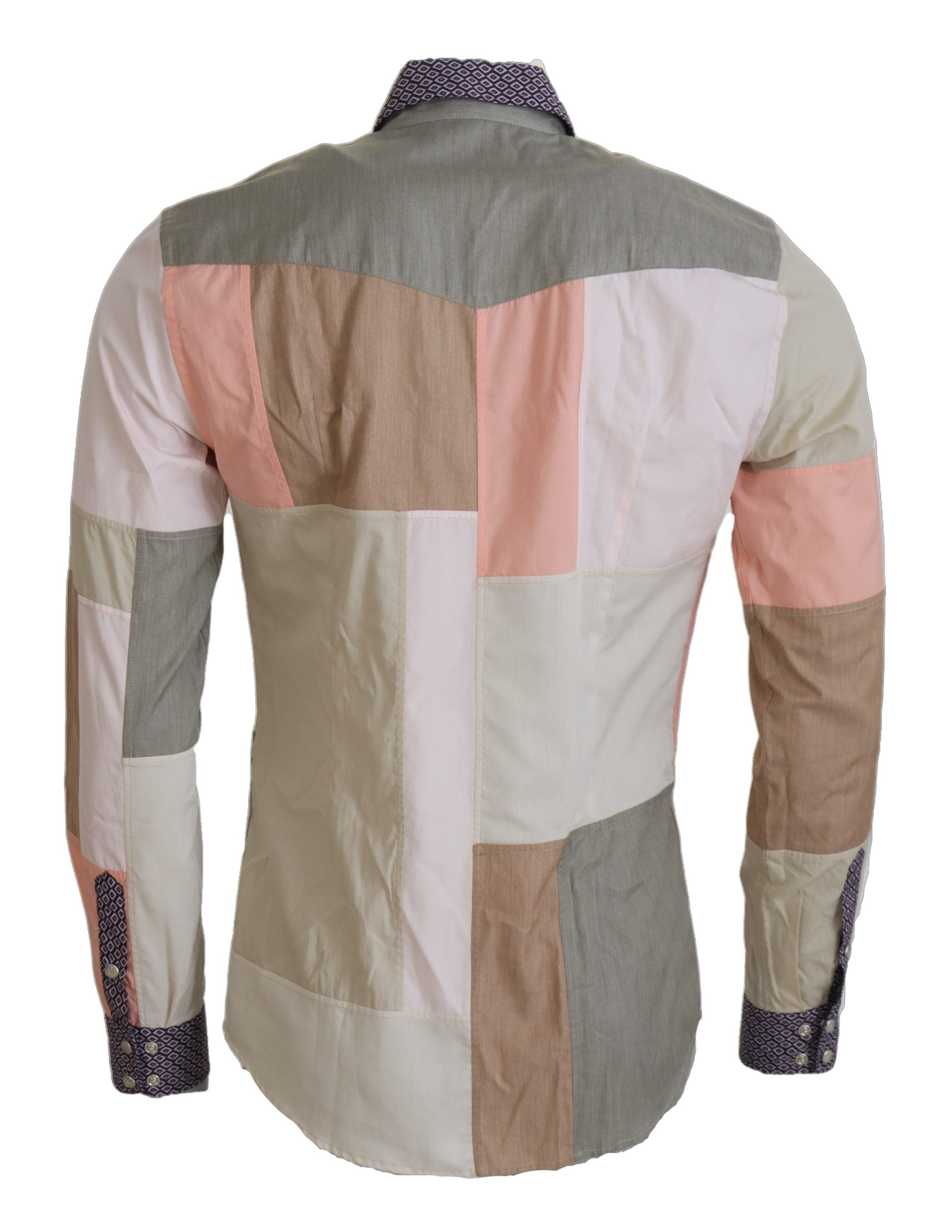 Multicolor Cotton Patchwork Slim Shirt - ventzia