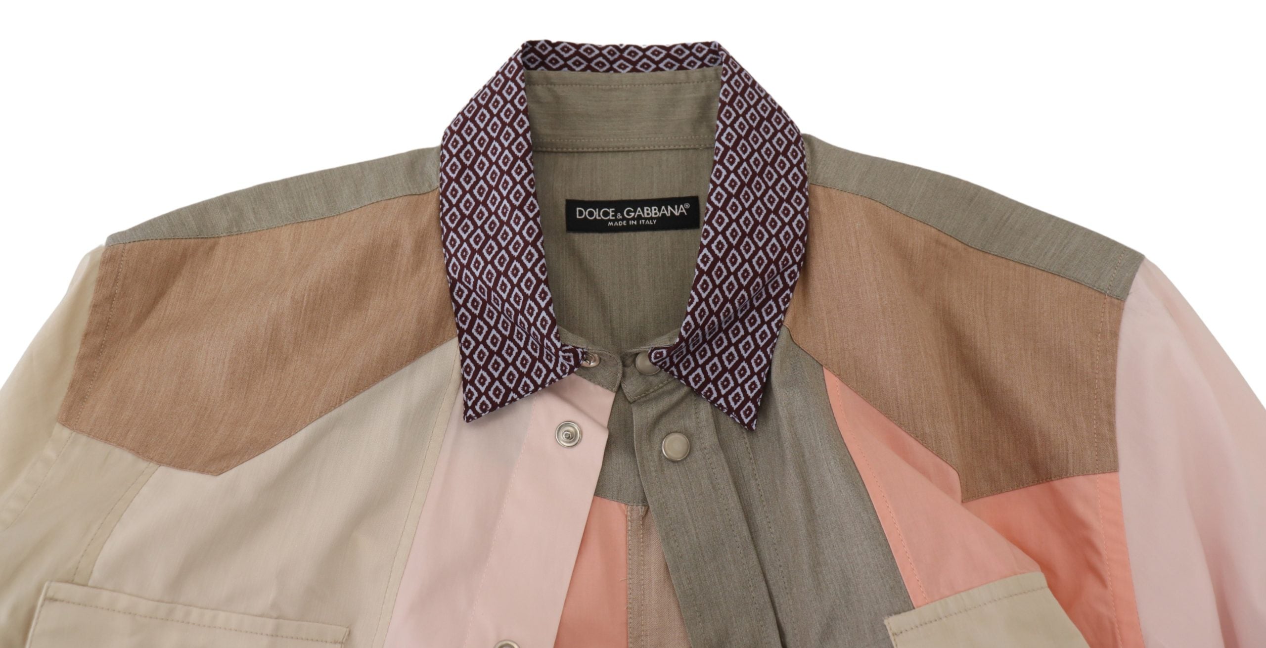 Multicolor Cotton Patchwork Slim Shirt - ventzia