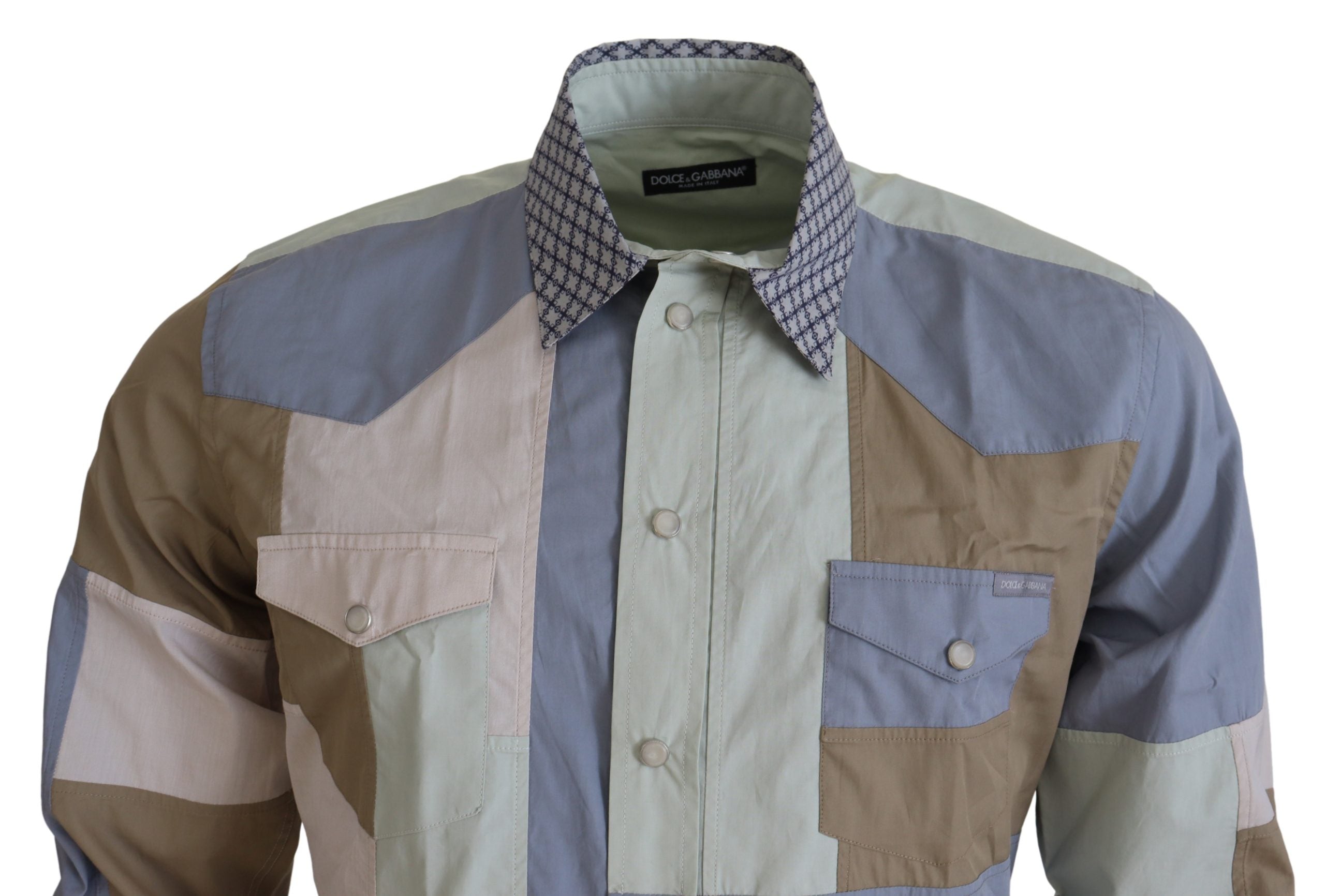 Multicolor Cotton Patchwork Slim Shirt - ventzia