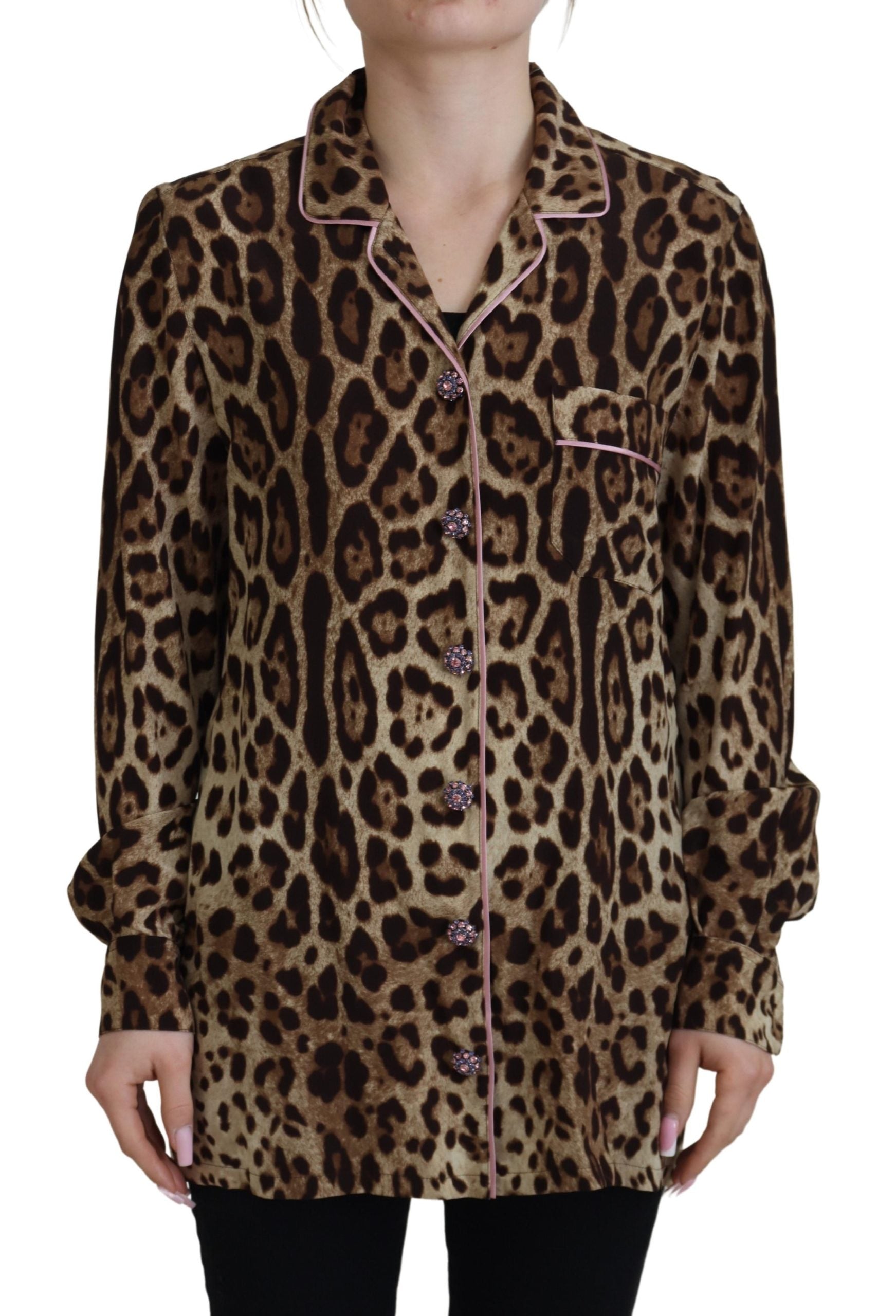 Brown Leopard Print Long Sleeves Blouse Top - ventzia