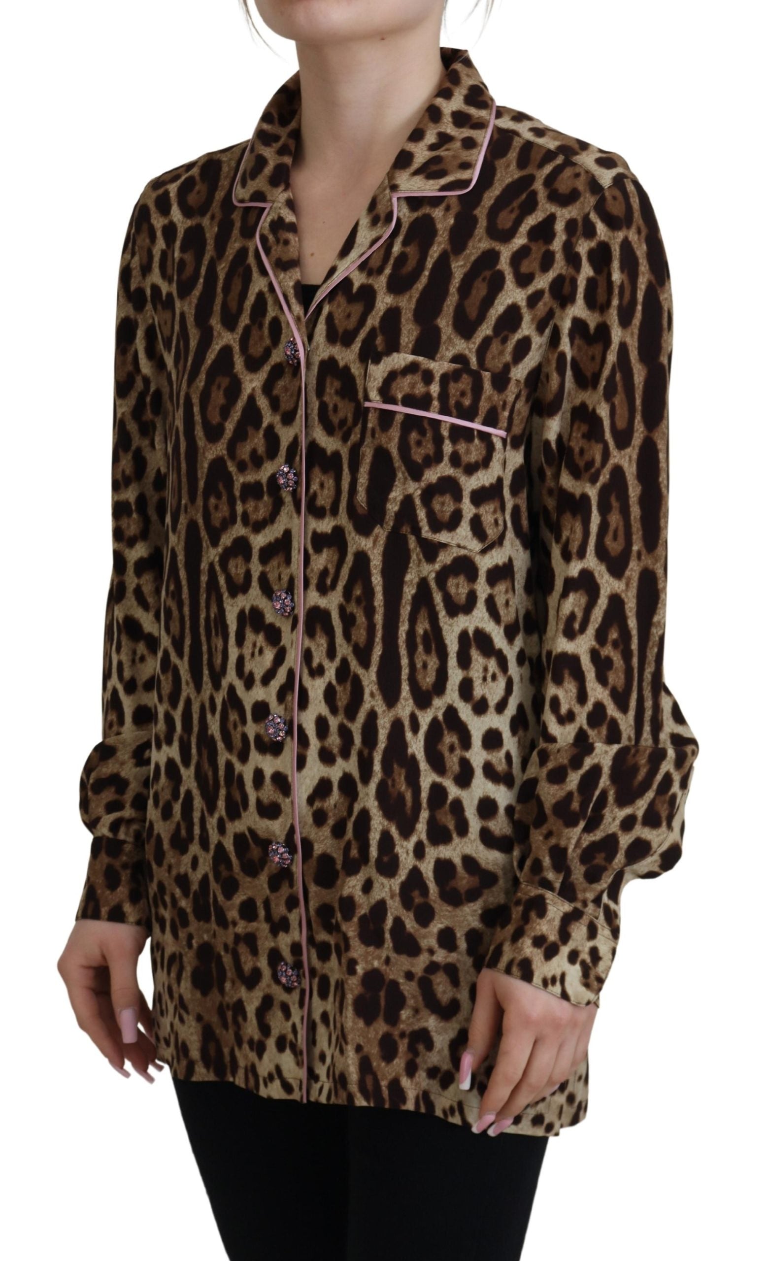 Brown Leopard Print Long Sleeves Blouse Top - ventzia
