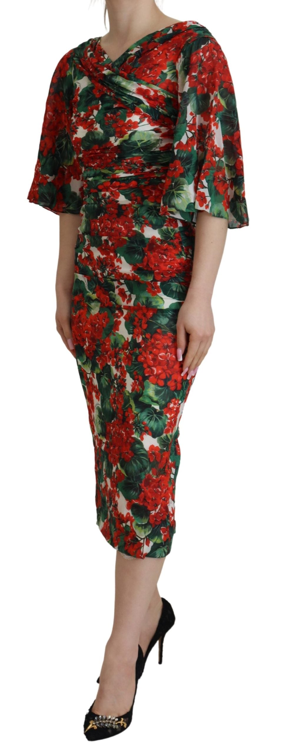 Multicolor Geranium Silk Sheath Midi Dress - ventzia