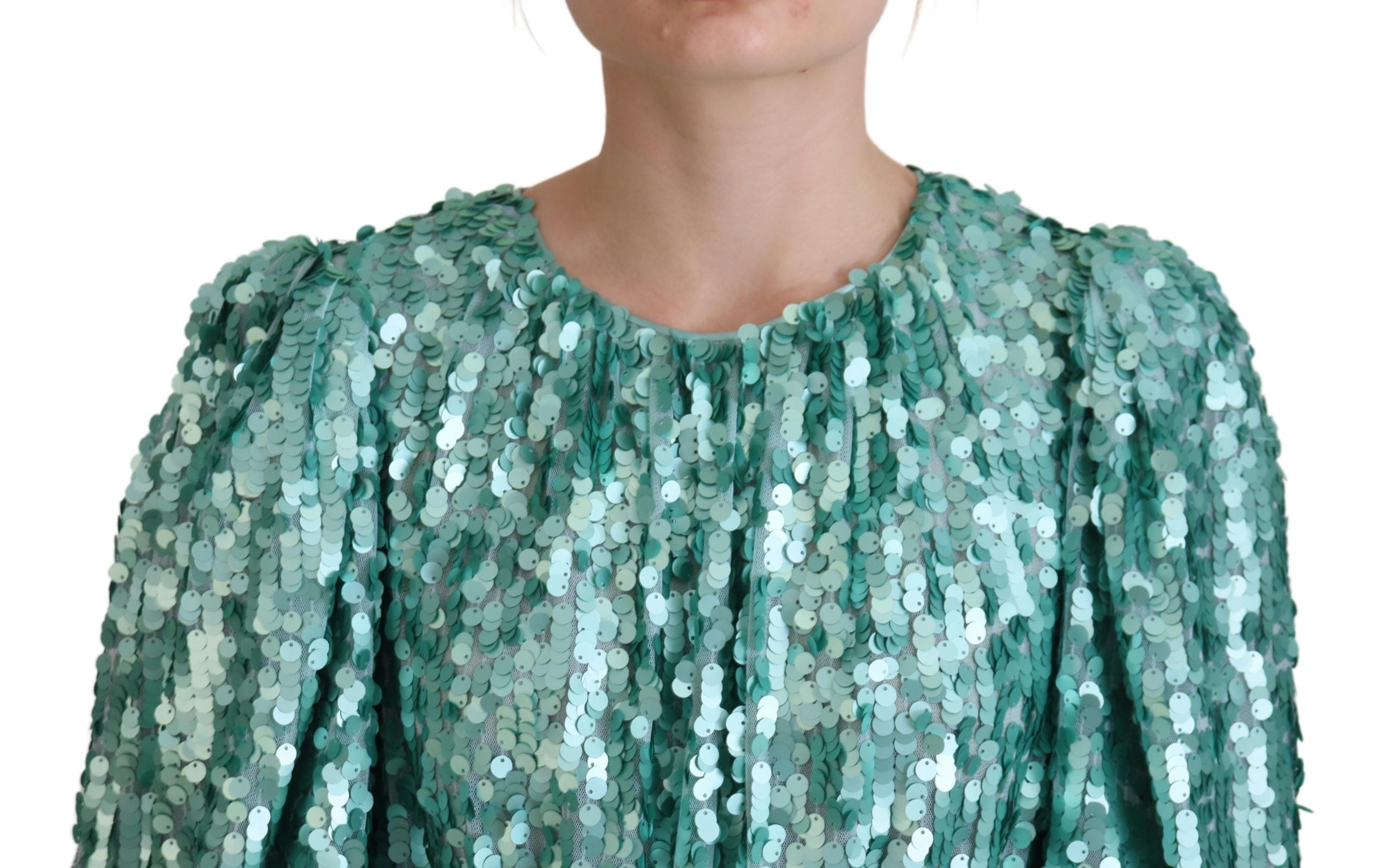 Blue Sequined Pleated Aline Midi Nylon Dress - ventzia