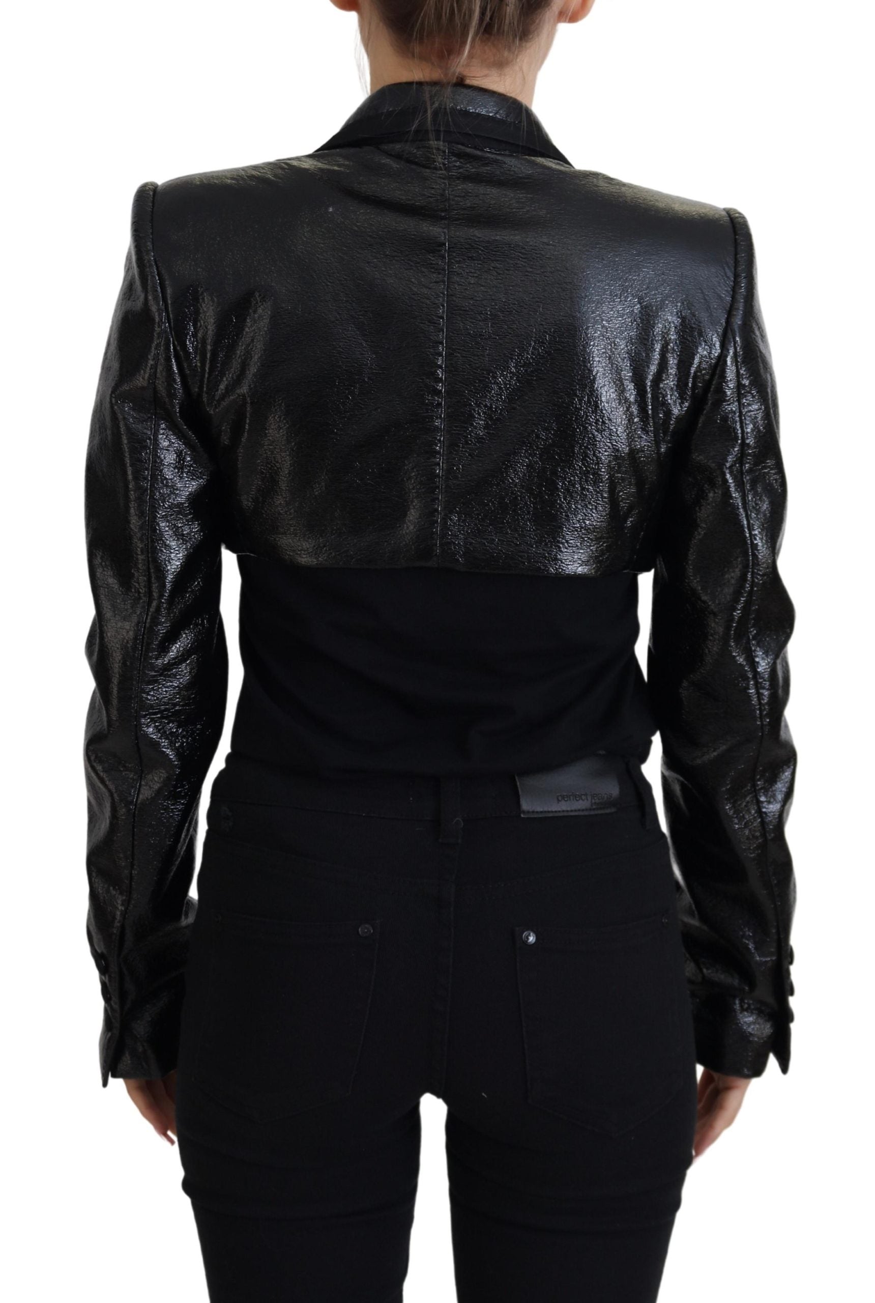 Black Long Sleeves Crop Blazer Cotton Jacket - ventzia