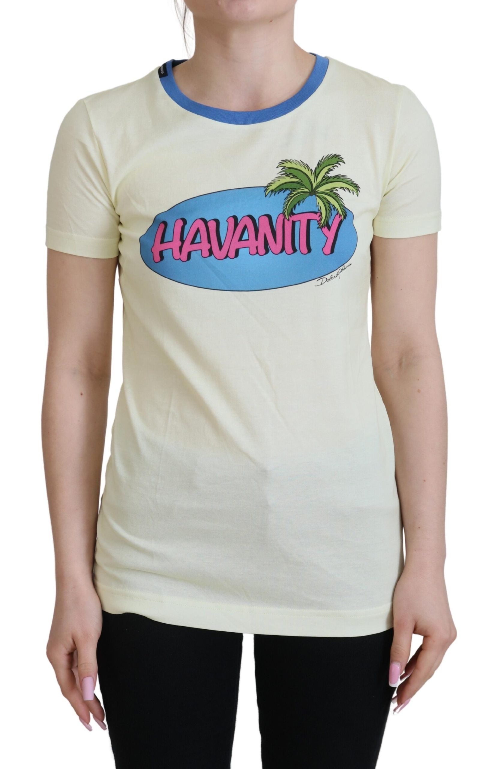 Yellow Havanity Round Neck Tee Cotton T-shirt - ventzia