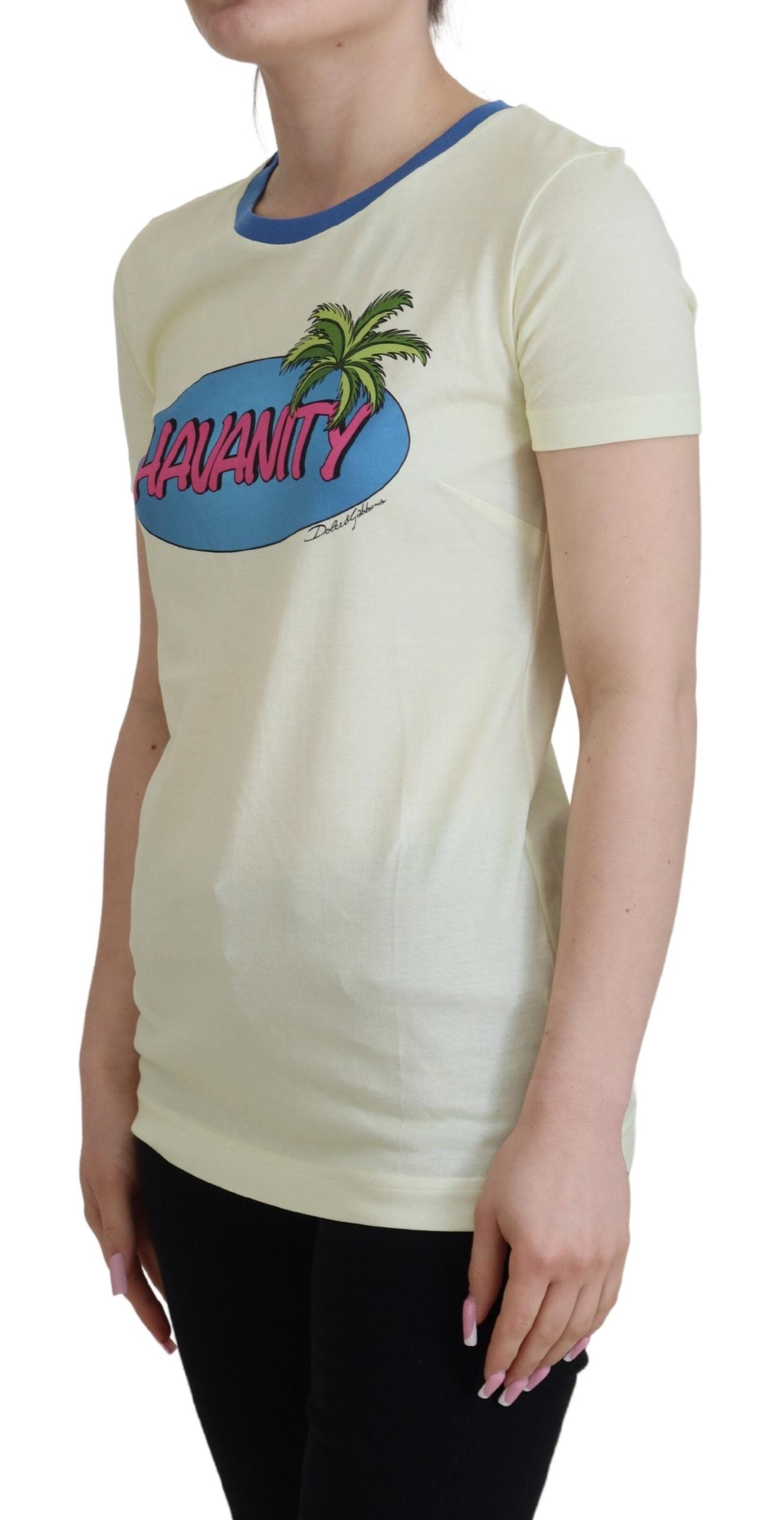 Yellow Havanity Round Neck Tee Cotton T-shirt - ventzia