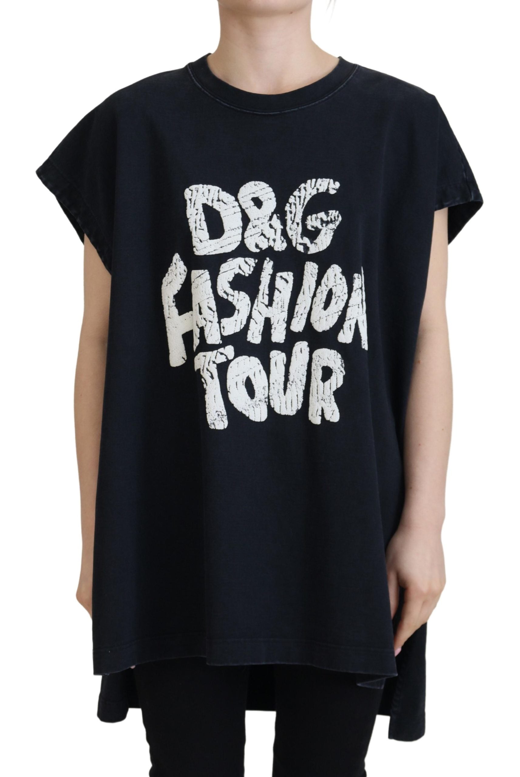 Black D&G Fashion Round Neck Cotton T-shirt - ventzia