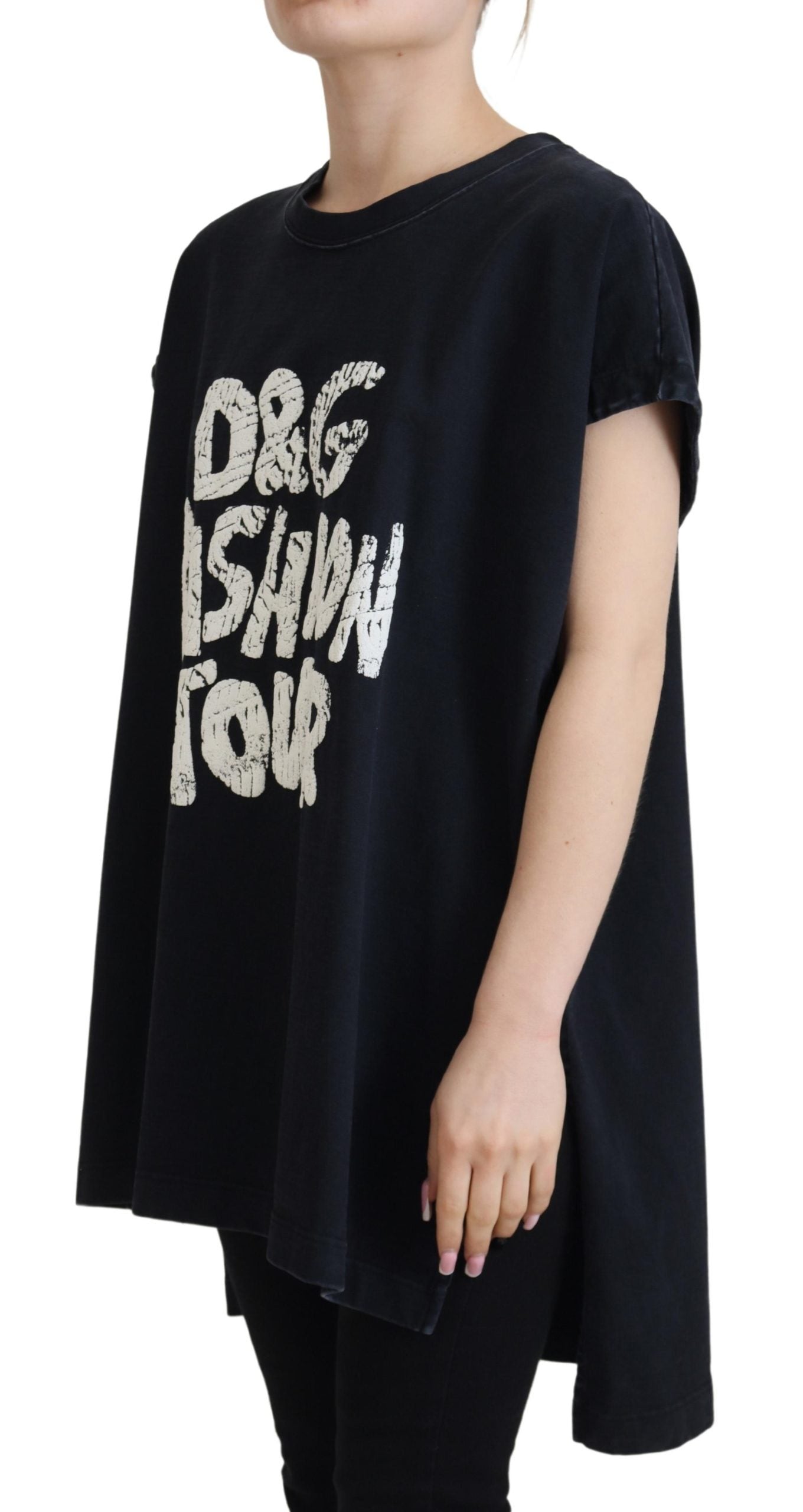 Black D&G Fashion Round Neck Cotton T-shirt - ventzia