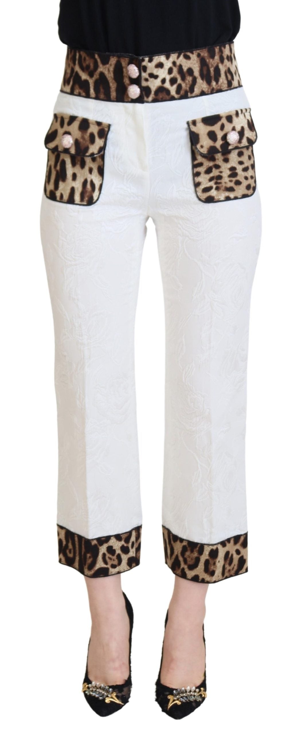 White Leopard Print High Waist Pants - ventzia