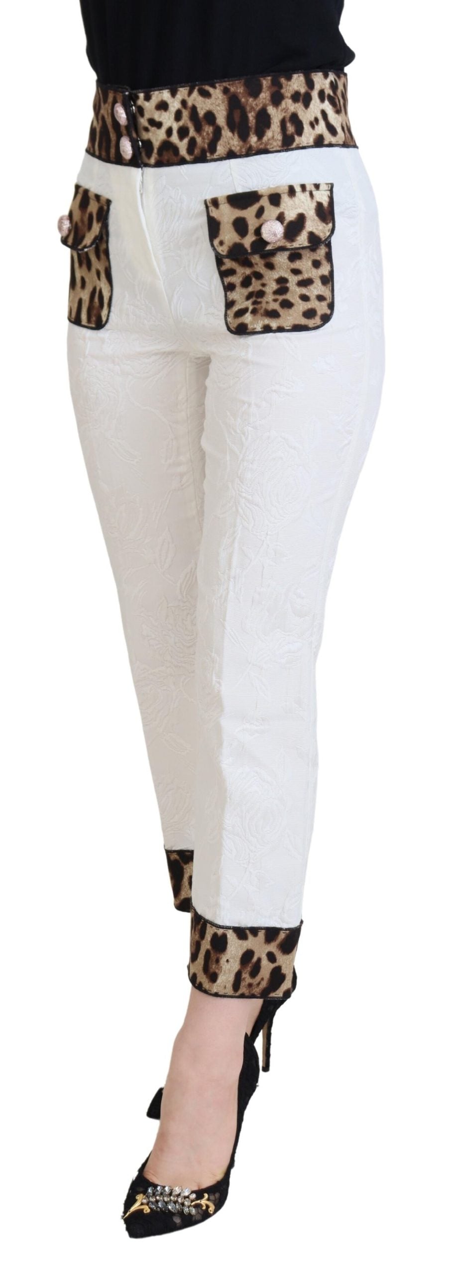 White Leopard Print High Waist Pants - ventzia