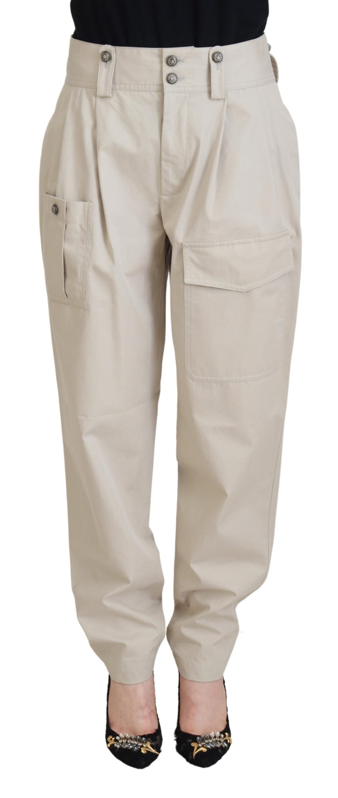 Beige Cotton Women Cargo Pants - ventzia