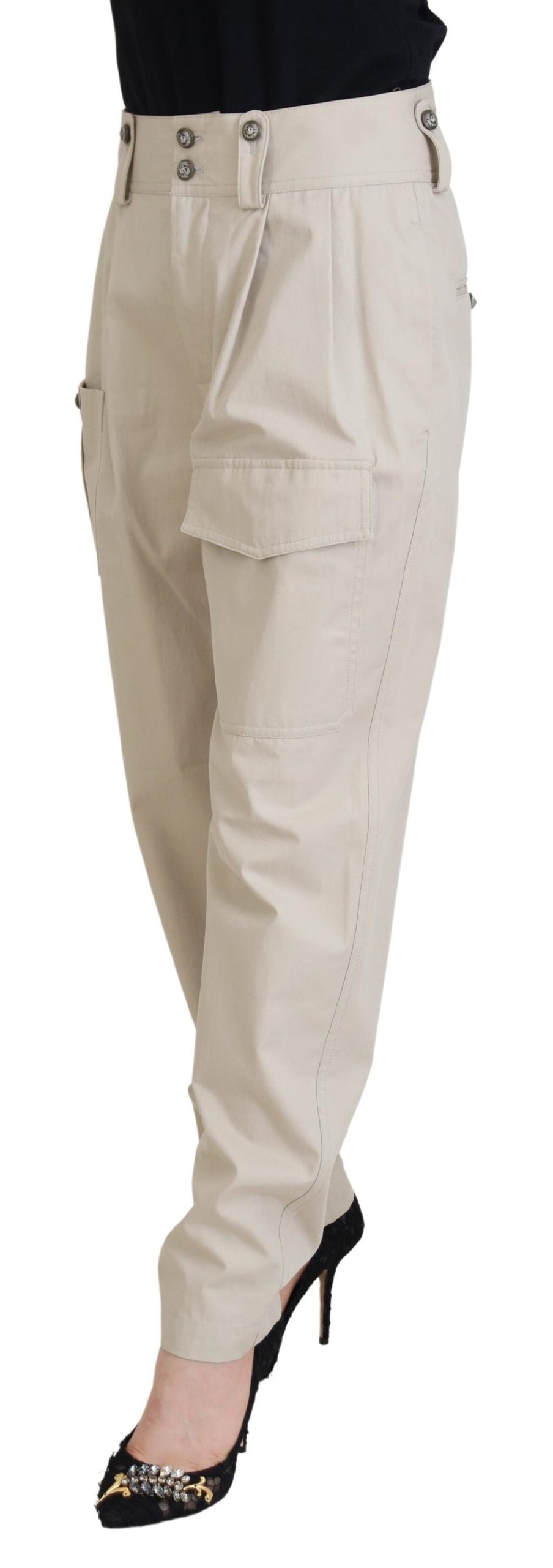Beige Cotton Women Cargo Pants - ventzia