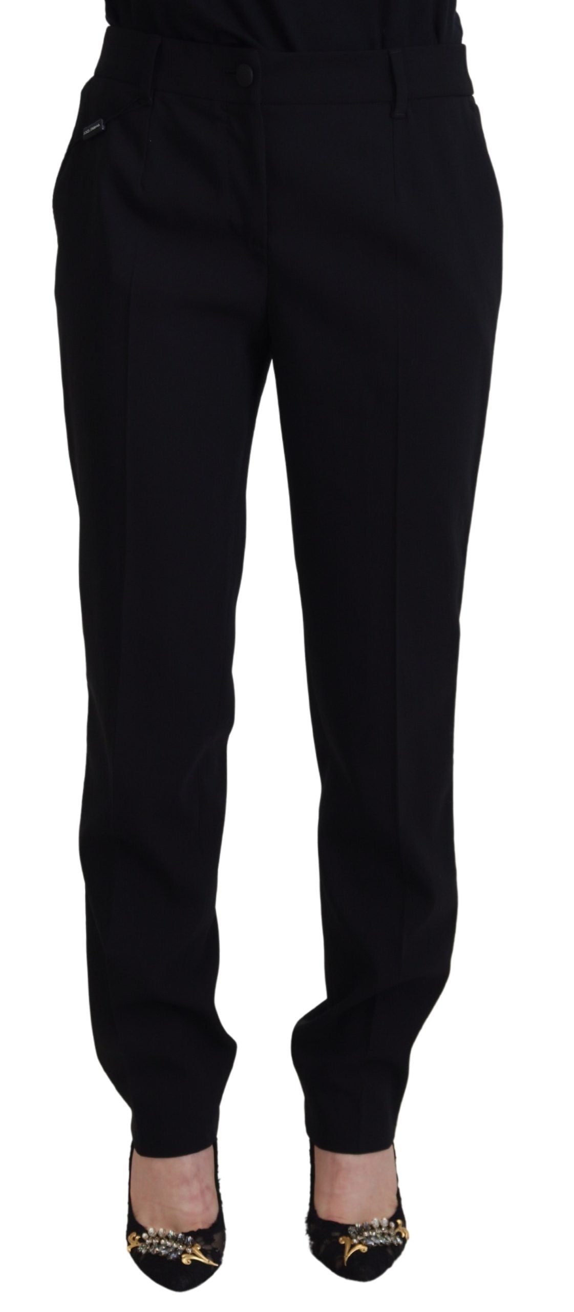 Black Tapered Women Wool Pants - ventzia