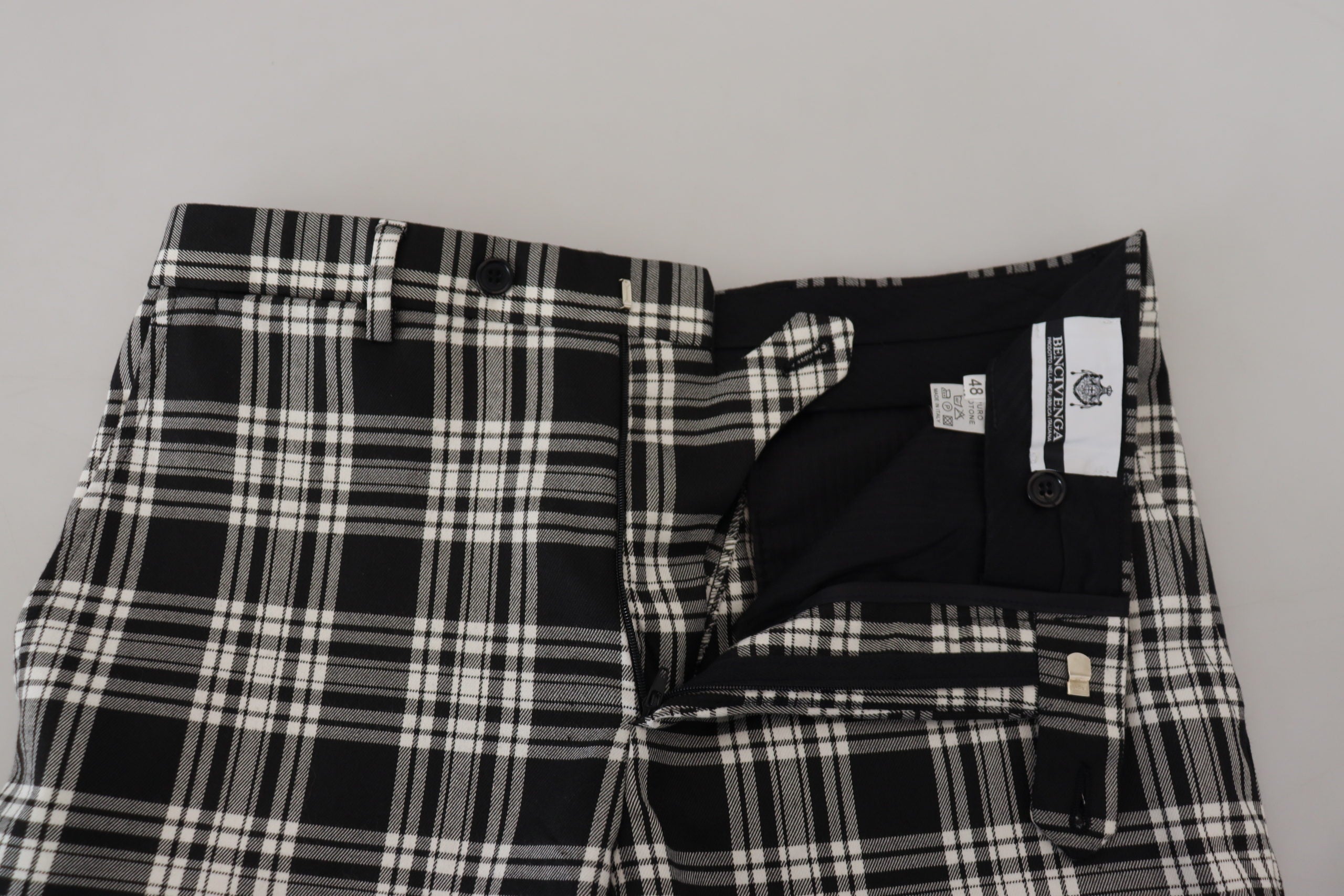 Black Checkered Cotton Men Casual Pants - ventzia