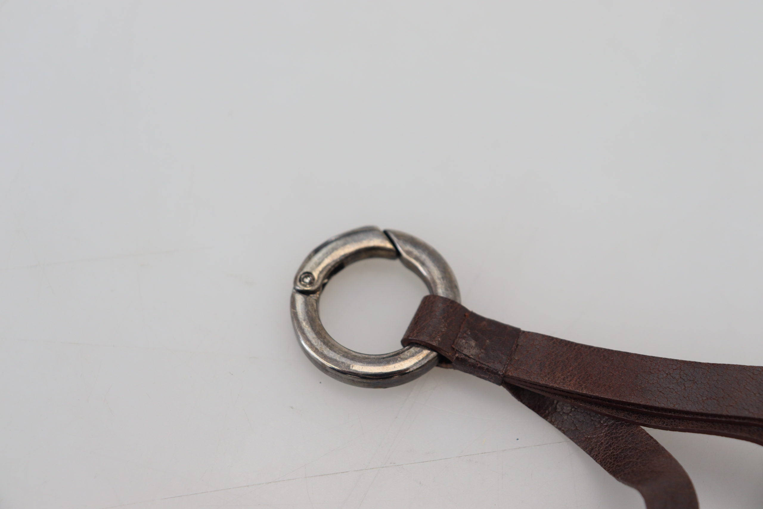 Brown Leather Silver Tone Metal Keyring Keychain - ventzia