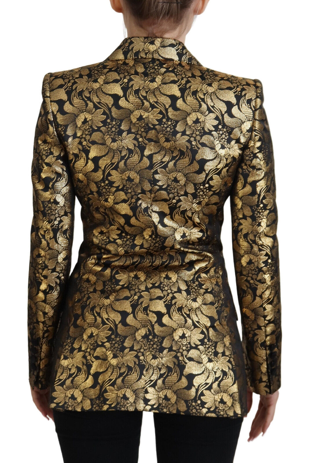 Black Gold Jacquard Coat Blazer Jacket - ventzia