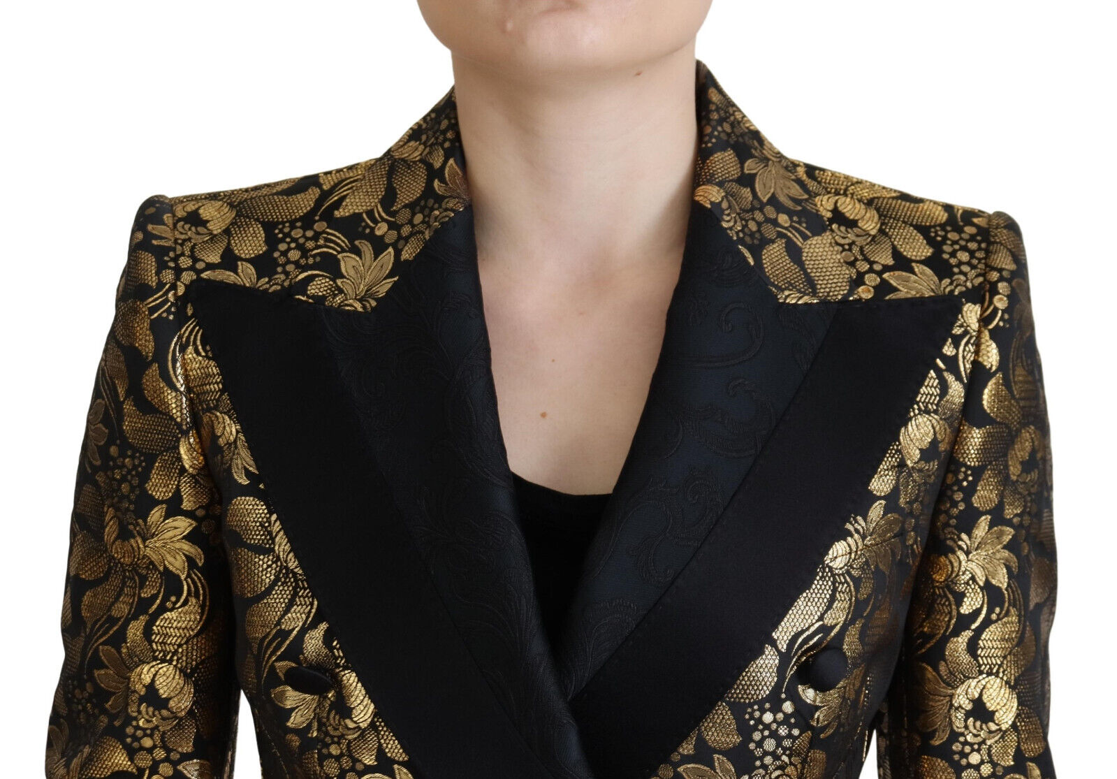 Black Gold Jacquard Coat Blazer Jacket - ventzia