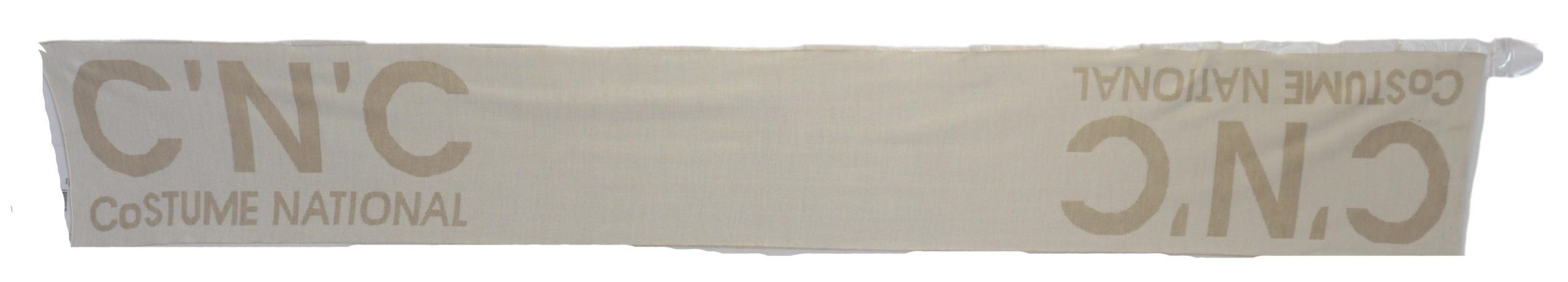 Beige White Logo Wrap Warmer Shawl Scarf - ventzia