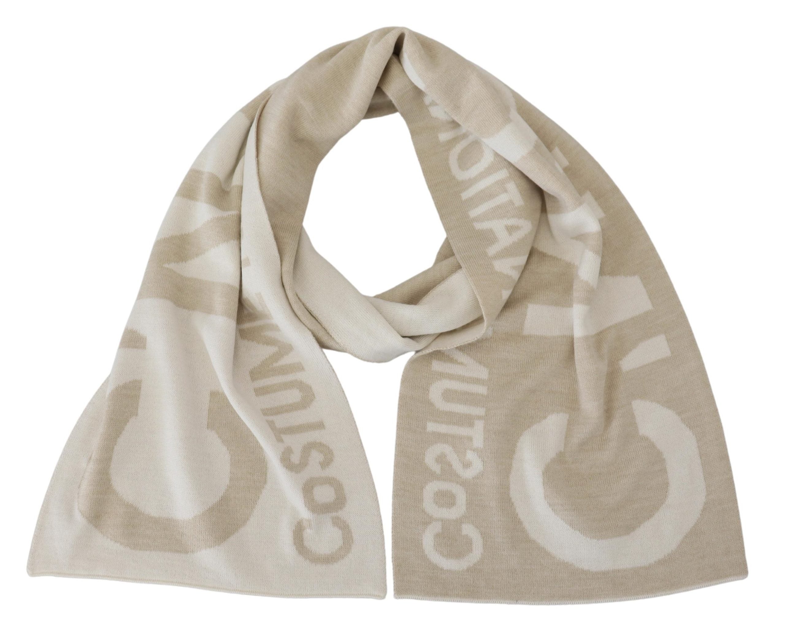 Beige White Logo Wrap Warmer Shawl Scarf - ventzia