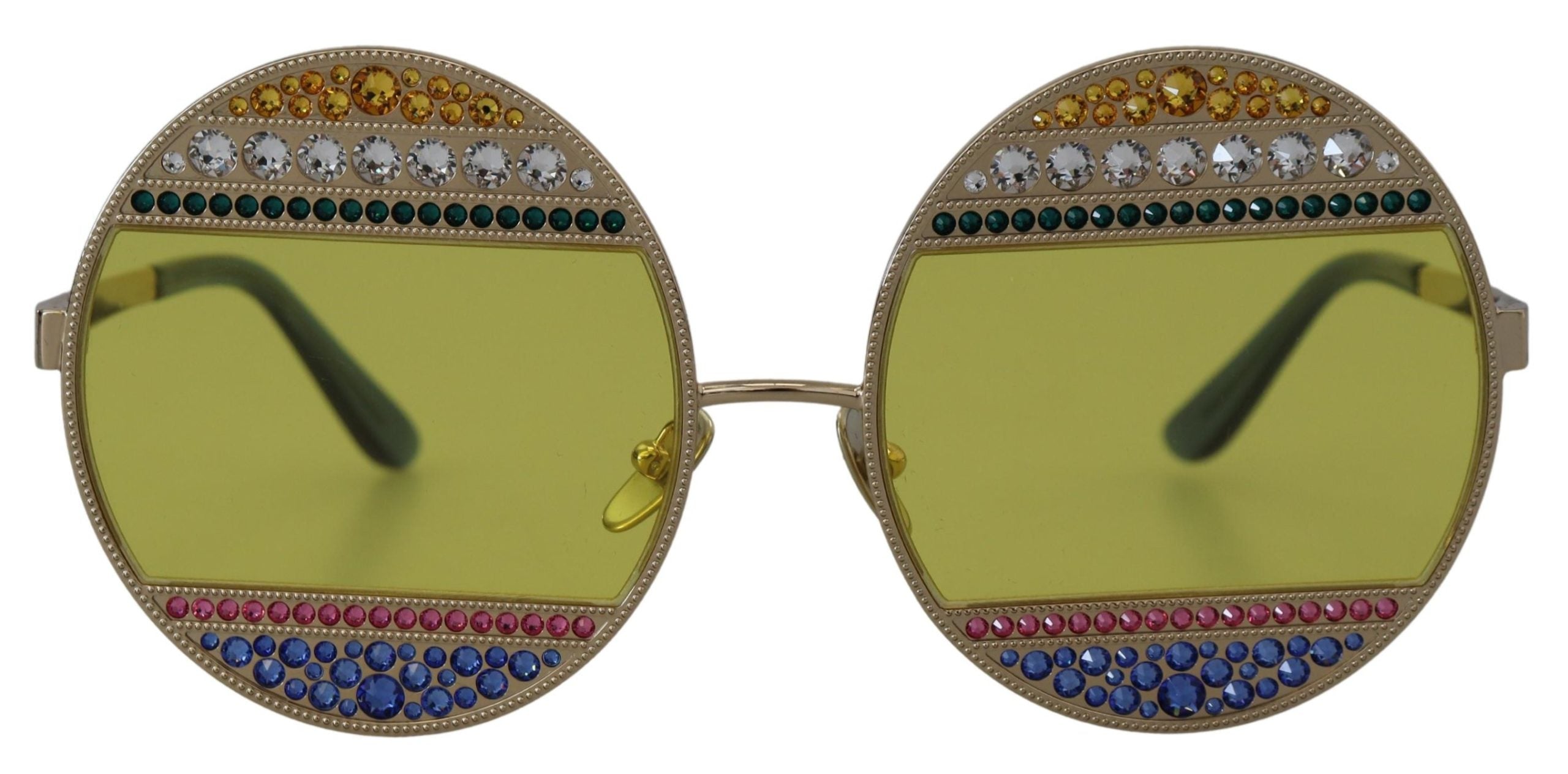 Gold Oval Metal Crystals Shades DG2209B Sunglasses - ventzia