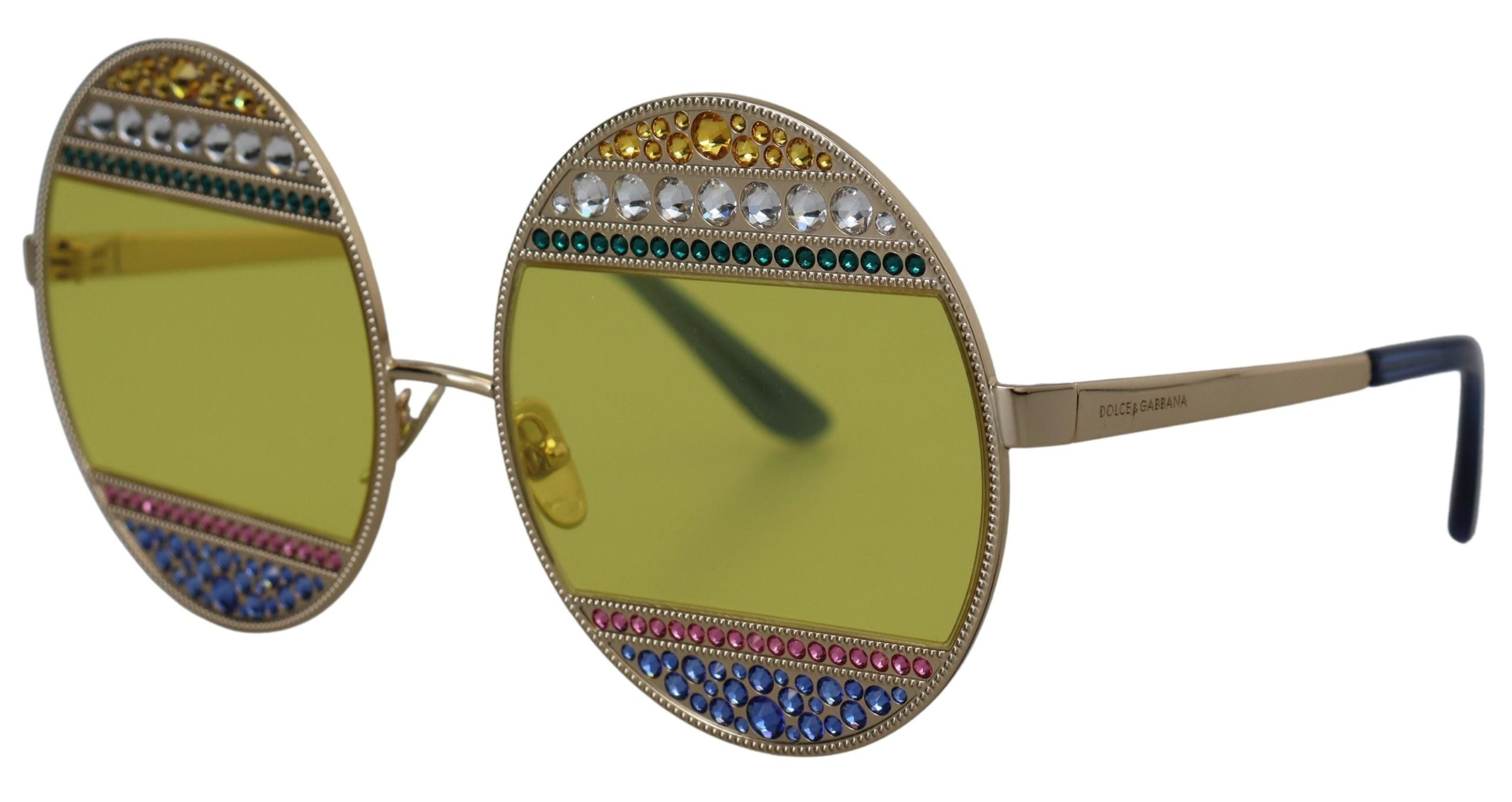 Gold Oval Metal Crystals Shades DG2209B Sunglasses - ventzia